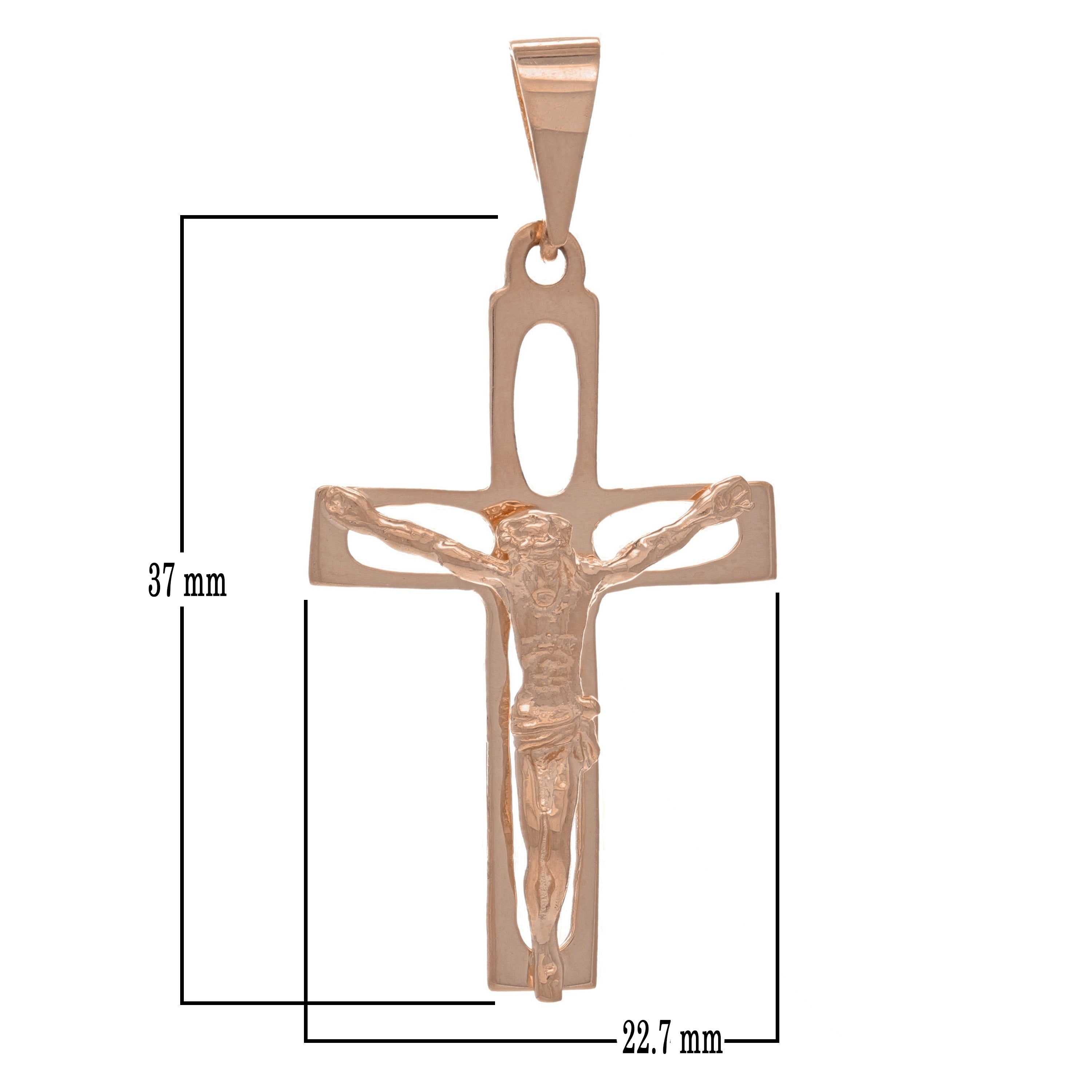 14k Rose Gold Religious Jesus Chris Crucifix Cross Charm Pendant 1.8" 2.8 grams - Rose