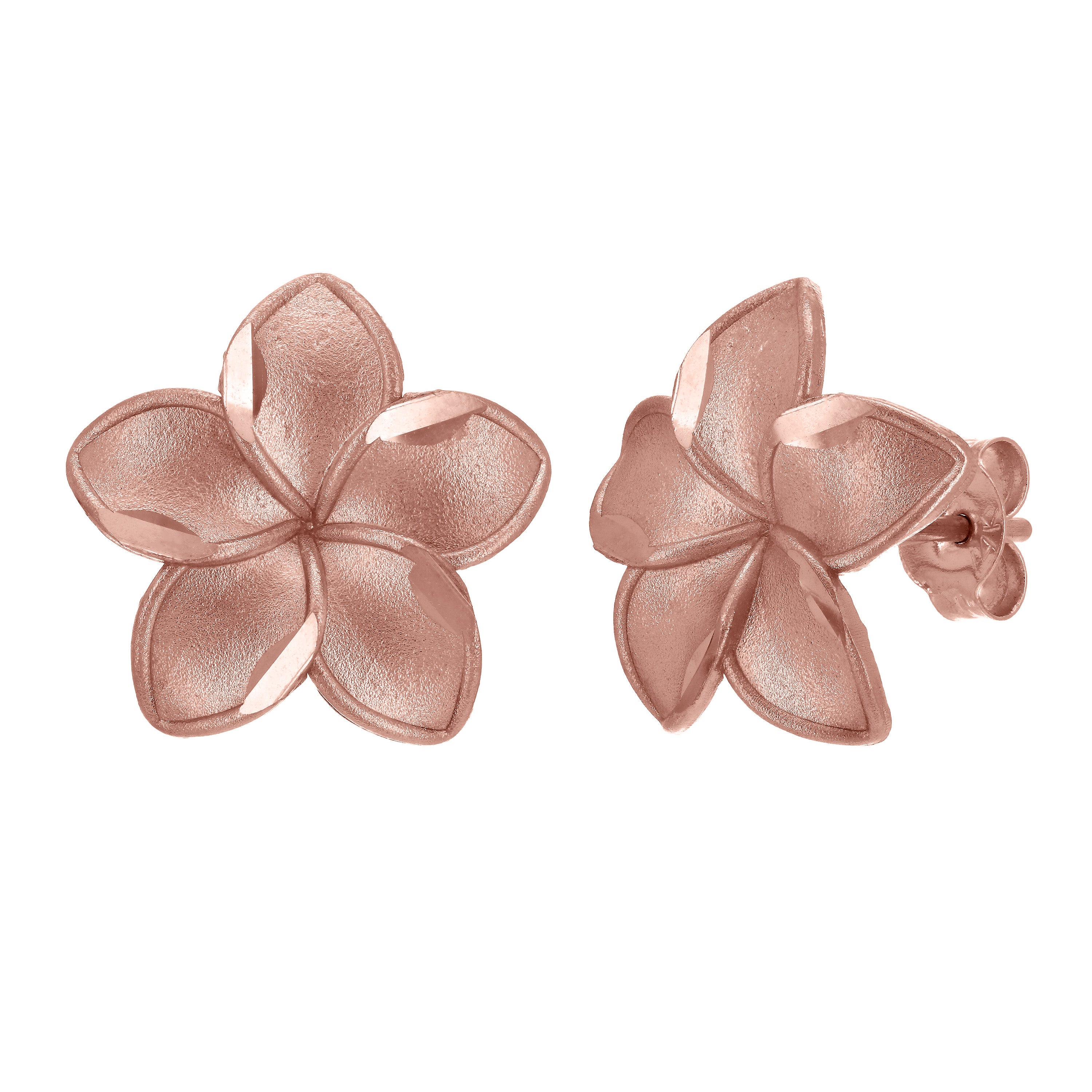 14k Rose Gold Hawaiian Plumeria Flower Earrings Small - Small