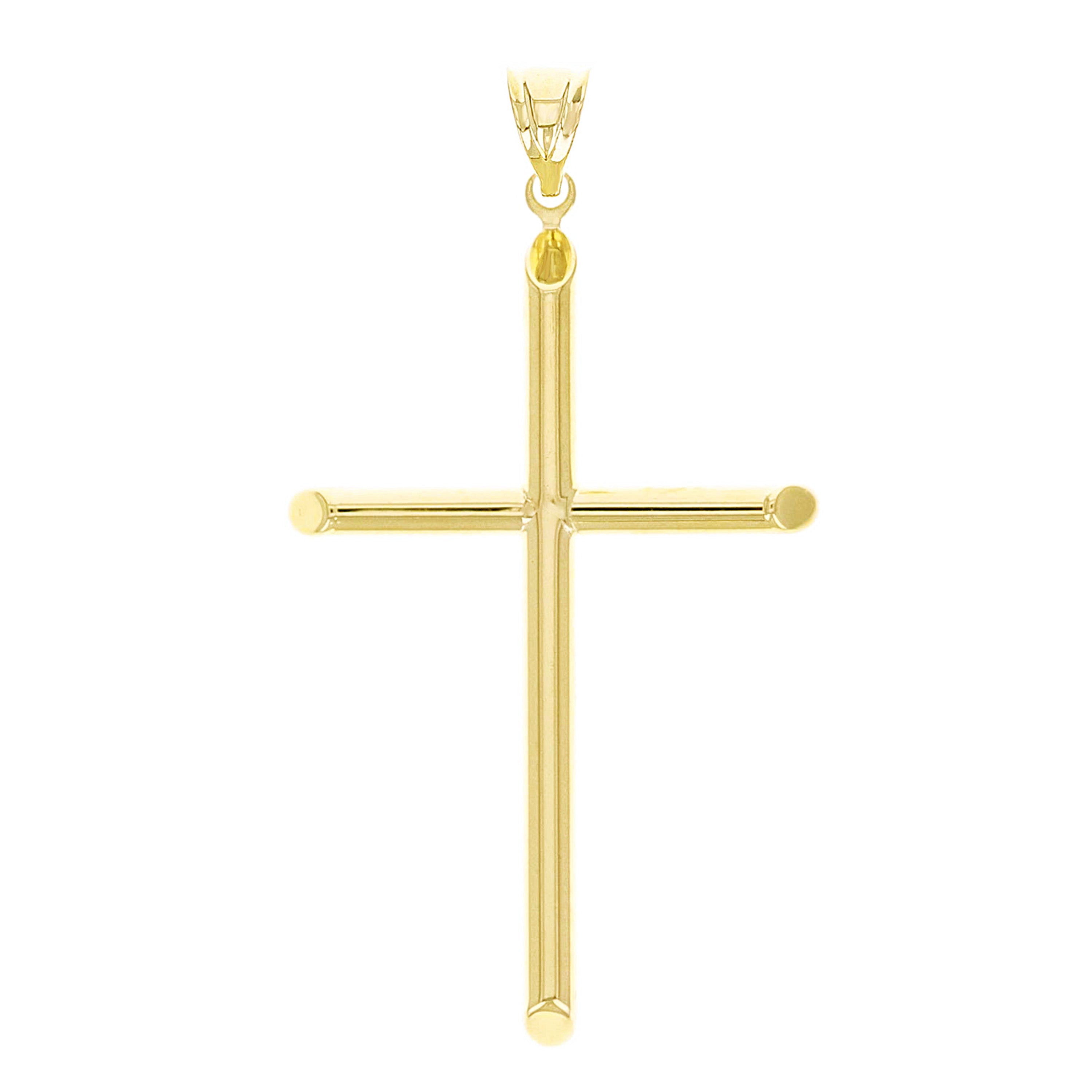 Italian 14k Yellow Gold Hollow High Polished Plain Cross Charm Pendant 1.7" 1g