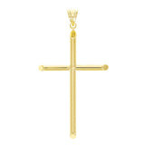 Italian 14k Yellow Gold Hollow High Polished Plain Cross Charm Pendant 1.7" 1g