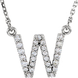14k White Gold Diamond Initial Letter W Alphabet Rolo Pendant Necklace 18" - Letter W,White