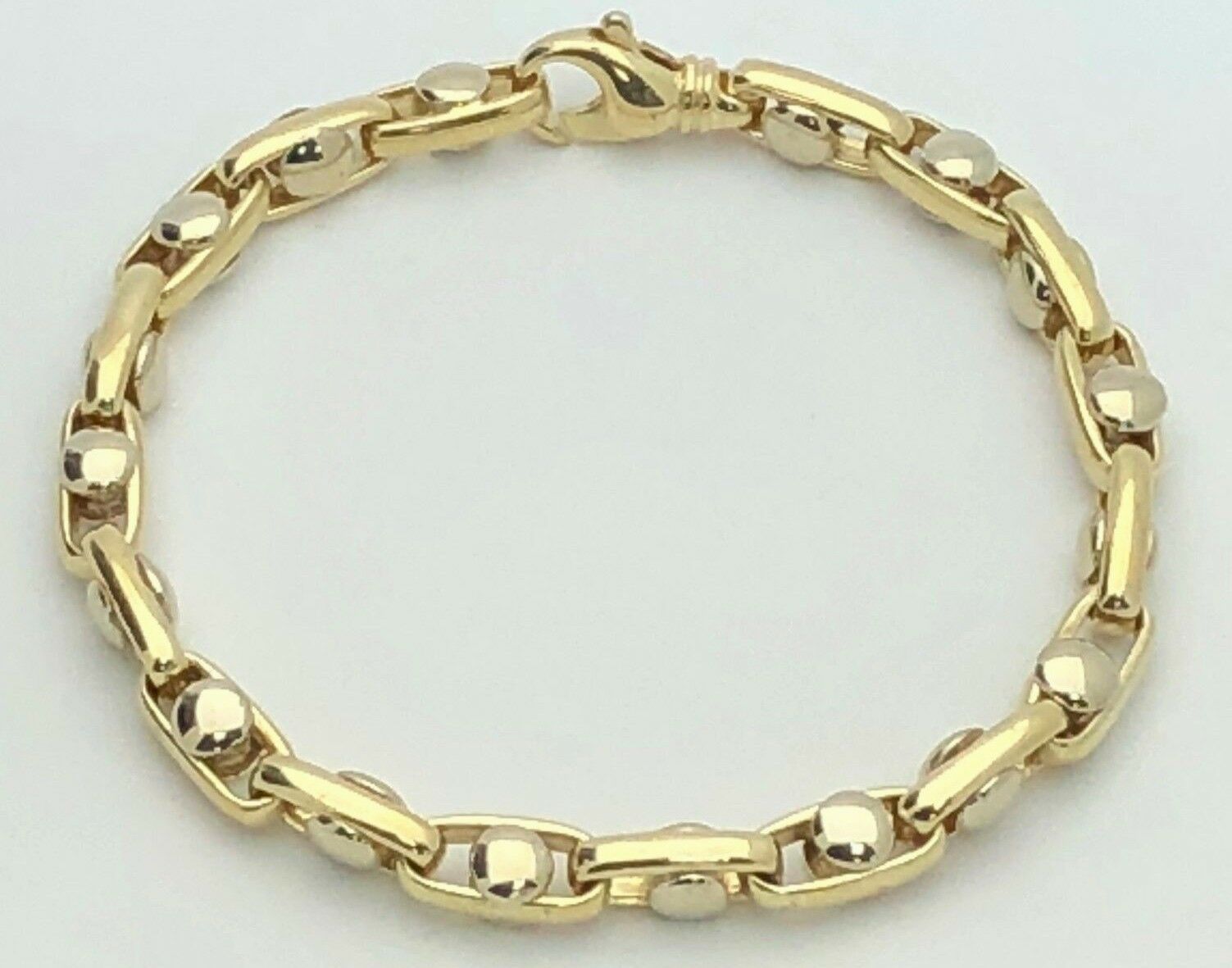 14k Two Tone Gold Handmade Fashion Link Bracelet 8.75" 6.8mm 39.7 grams