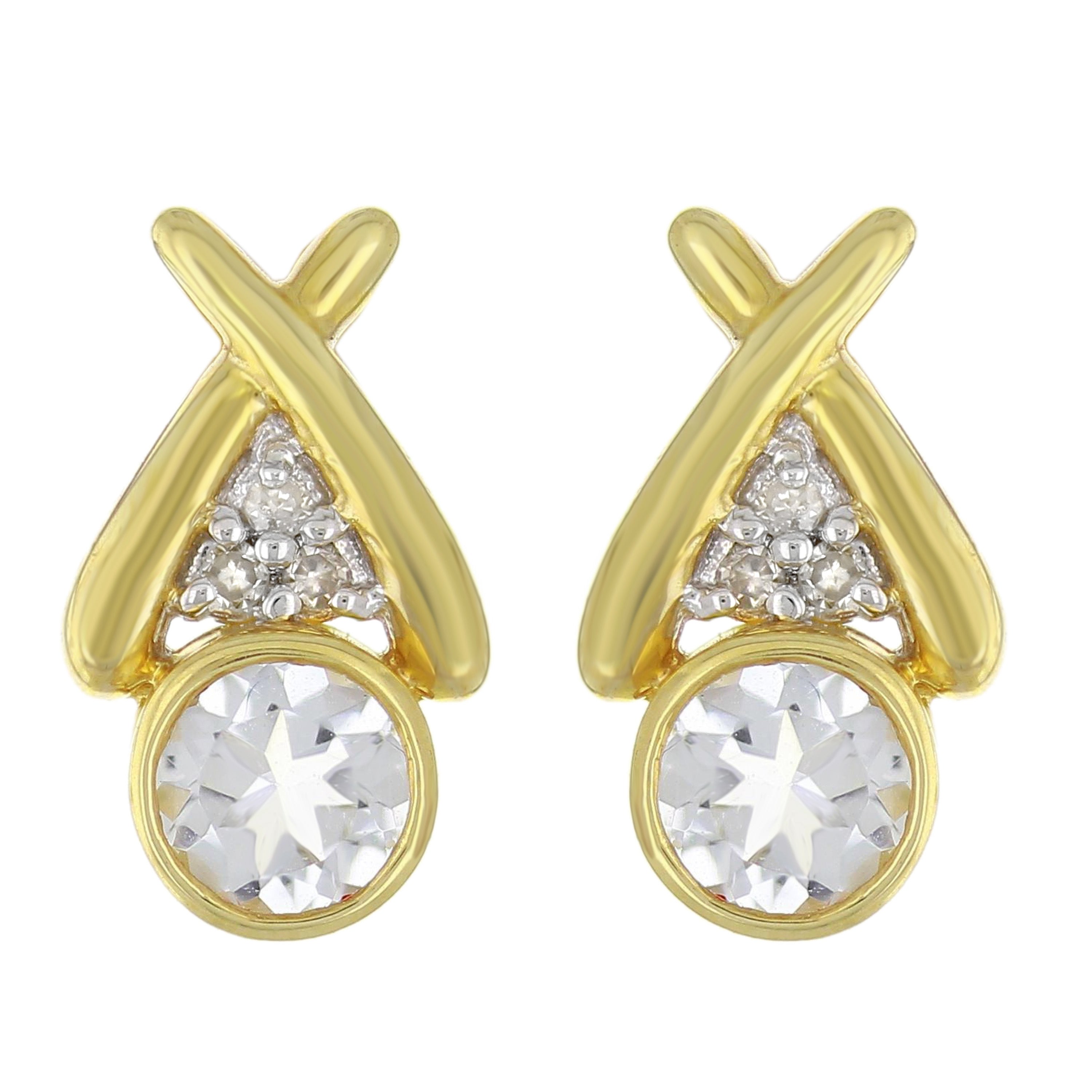 14k Yellow Gold Aquamarine & Diamond Accent XOXO Hugs & Kisses Earrings