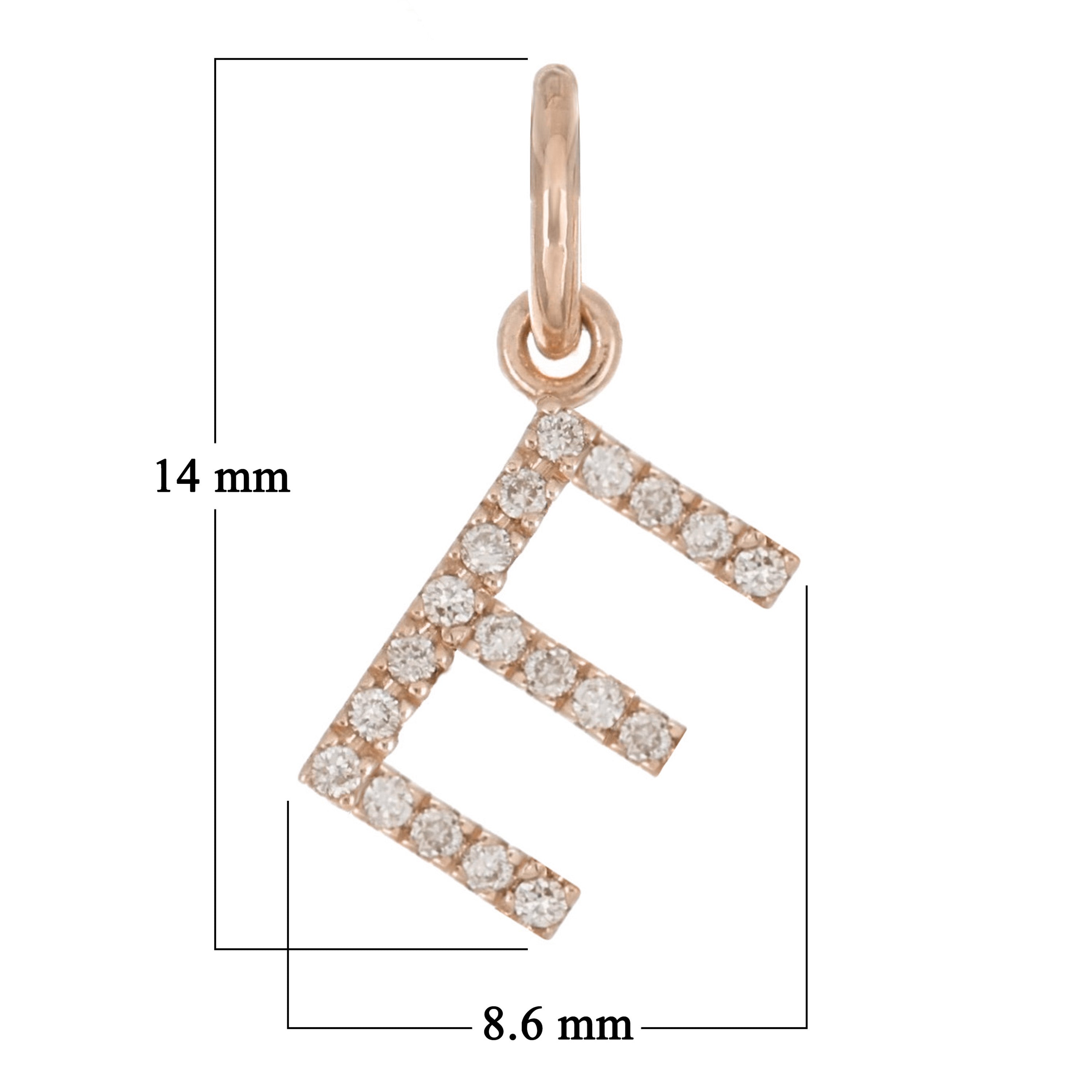 14k Rose Gold Diamond Initial Letter E Charm Pendant - Letter E,Rose