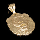 14k Yellow Gold Solid Diamond Cut Roaring Lion Head Face Pendant 1.8" 5.2 grams - Medium