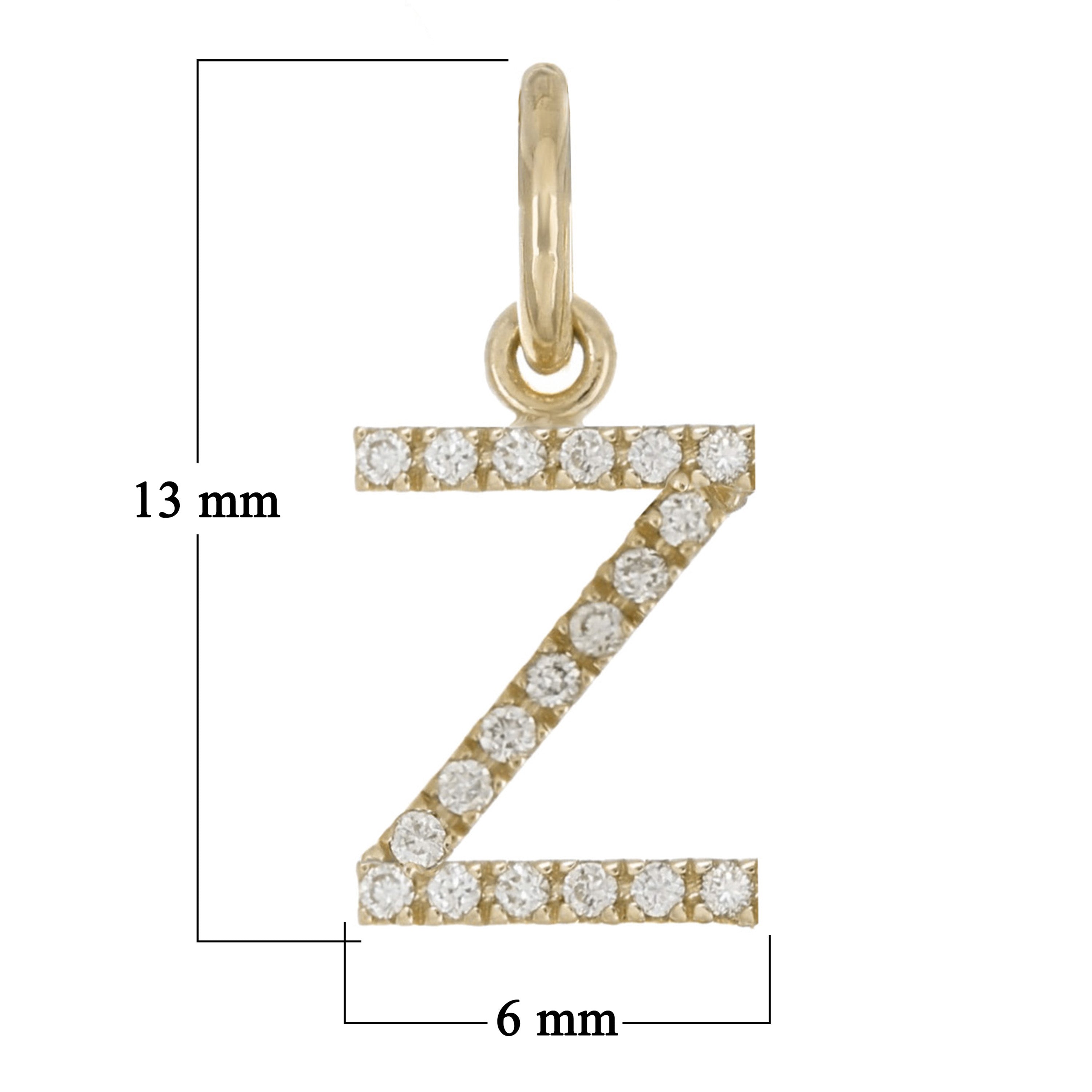 14k Yellow Gold Diamond Initial Letter Z Charm Pendant - Letter Z,Yellow