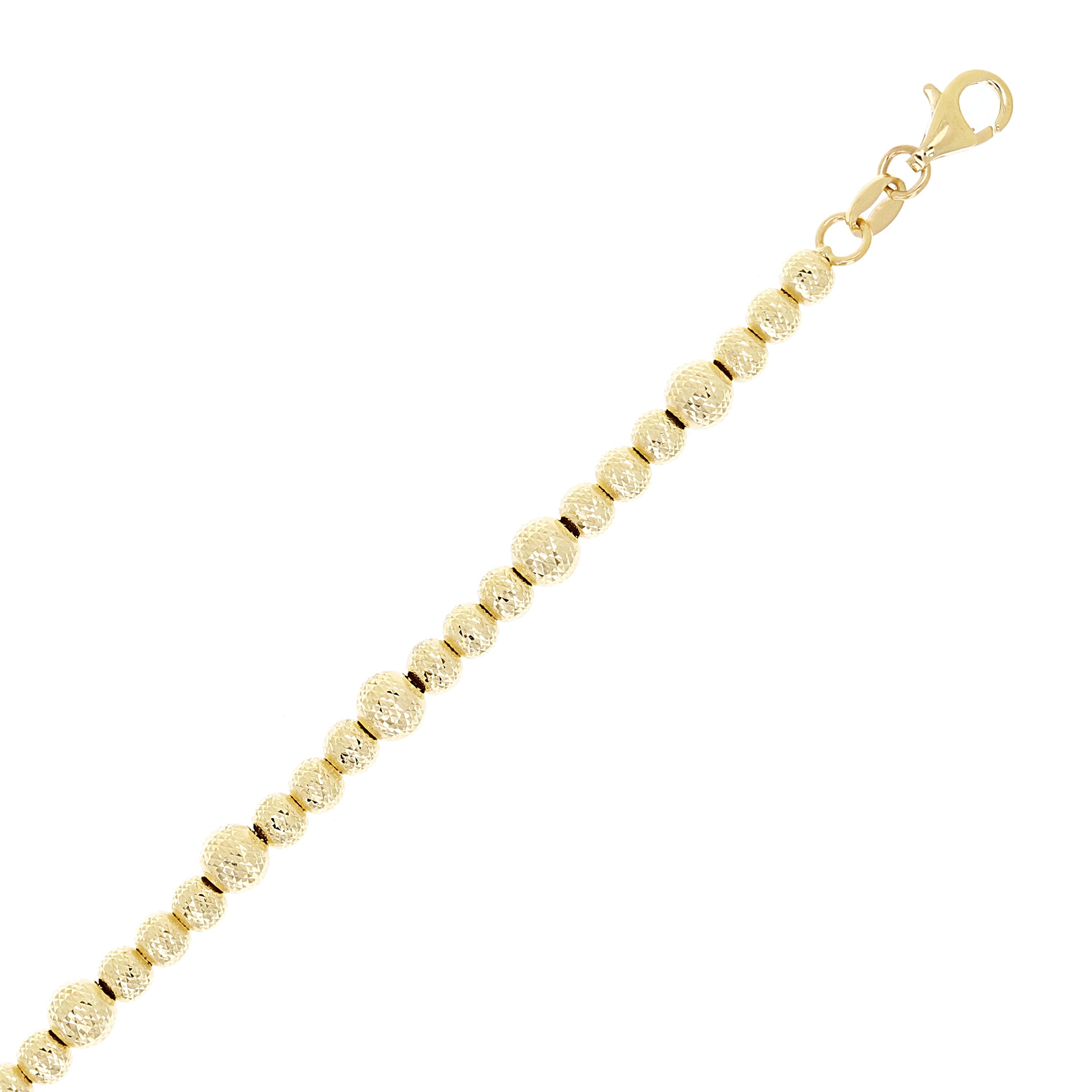Italian 14k Yellow Gold Diamond Cut Graduated Ball Bead Bracelet 7.5" 5mm 4.7grm