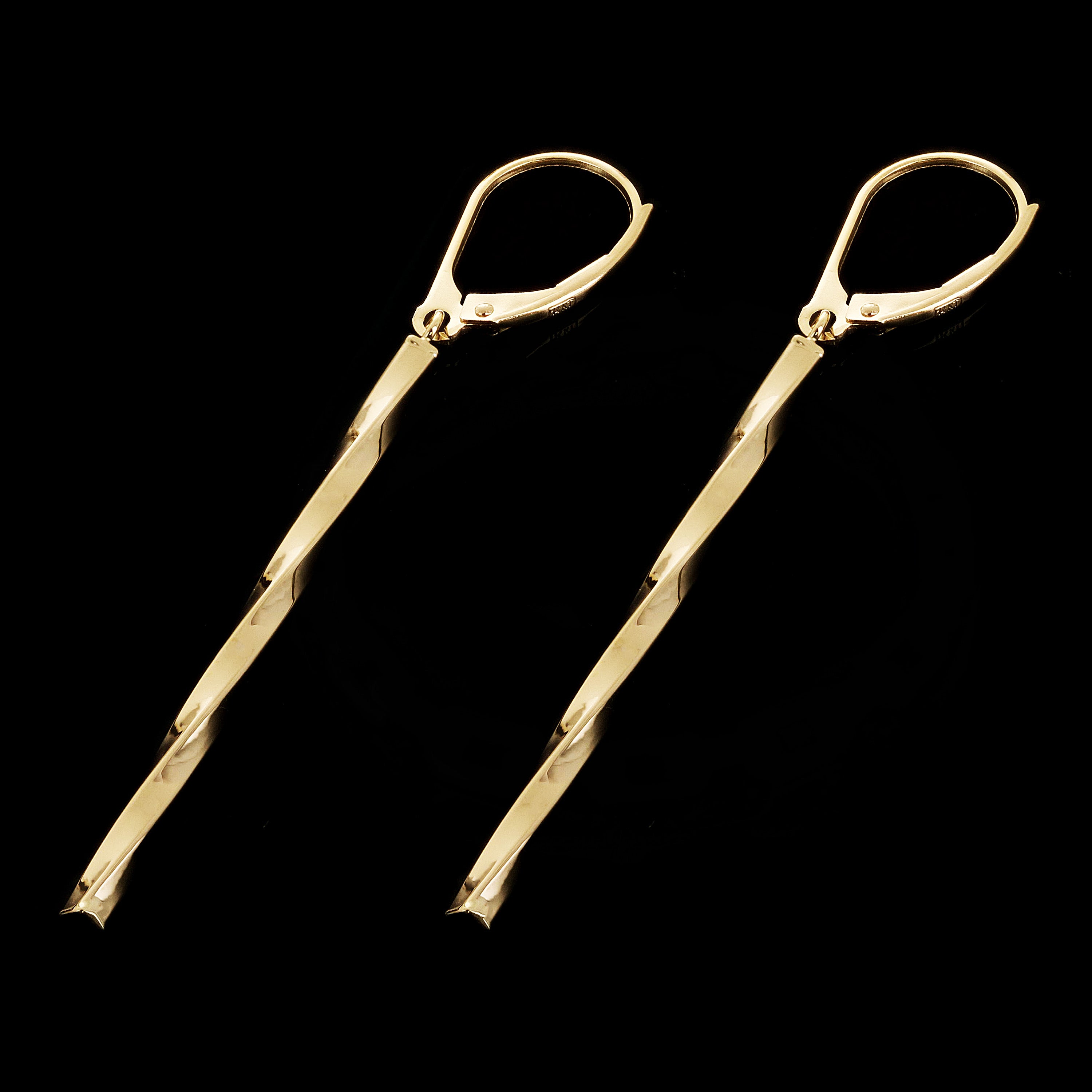 Italian 14k Yellow Gold Twisted Bar Dangle Drop Earrings 2.3" 2mm 1.6 grams