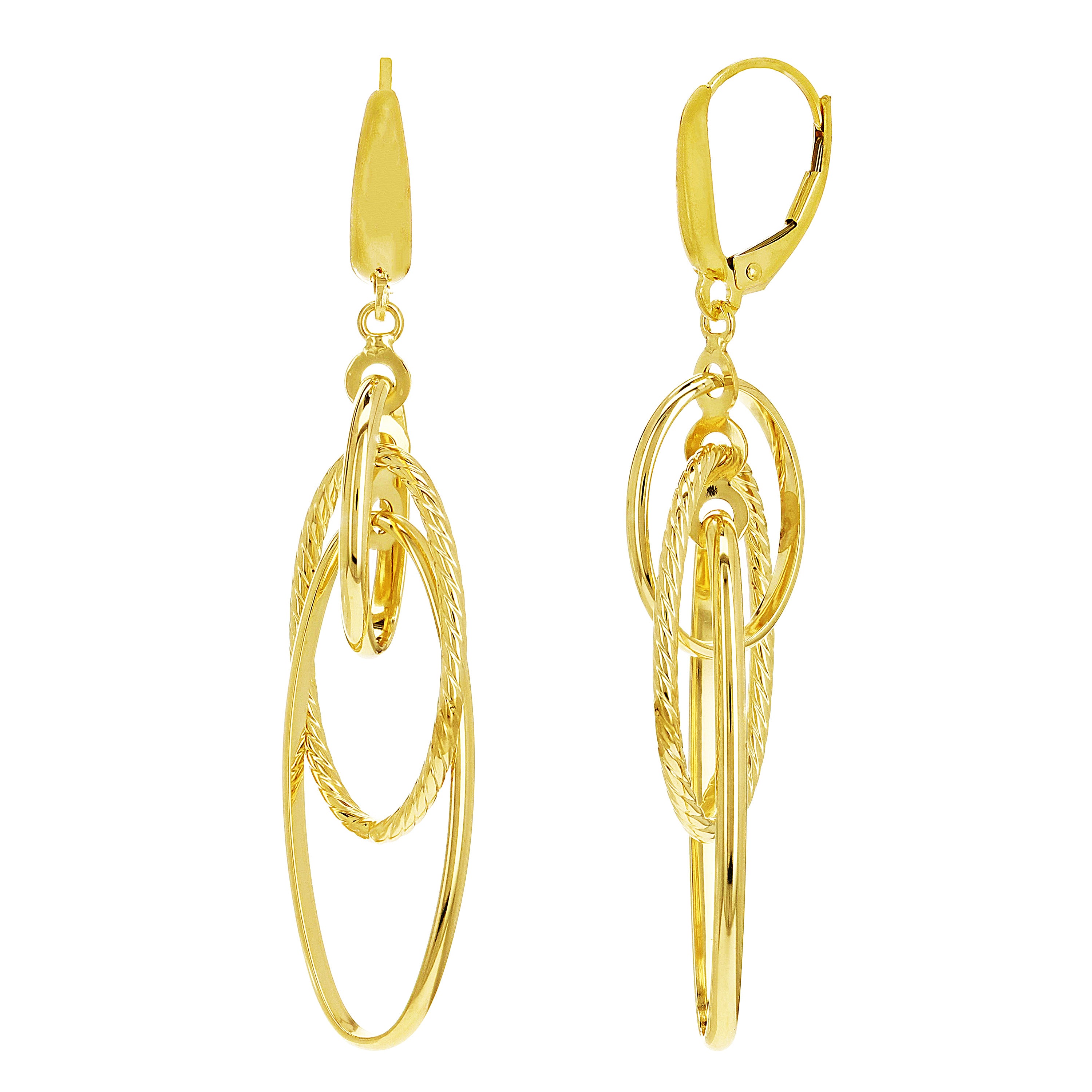 Italian 14k Yellow Gold Triple Graduated Oval Dangle Earrings 2.3" 3 grams