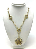 Italian 14k Gold Woven Design Round Dangle Earrings and Pendant Necklace Set