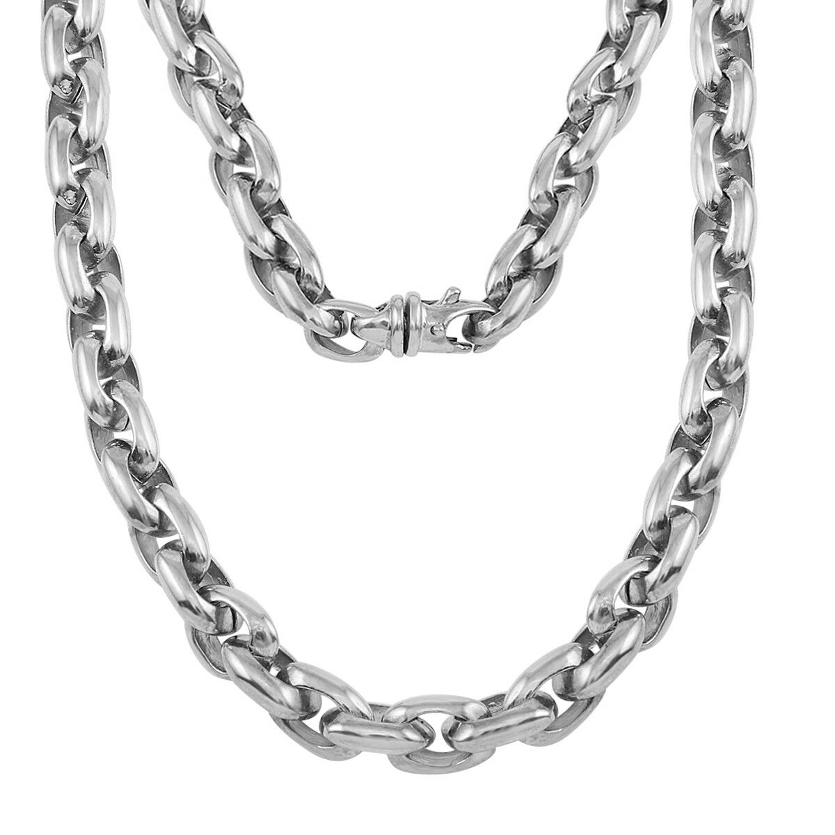 14k White Gold Handmade Fashion Link Necklace 28" 8.4mm - White,28"