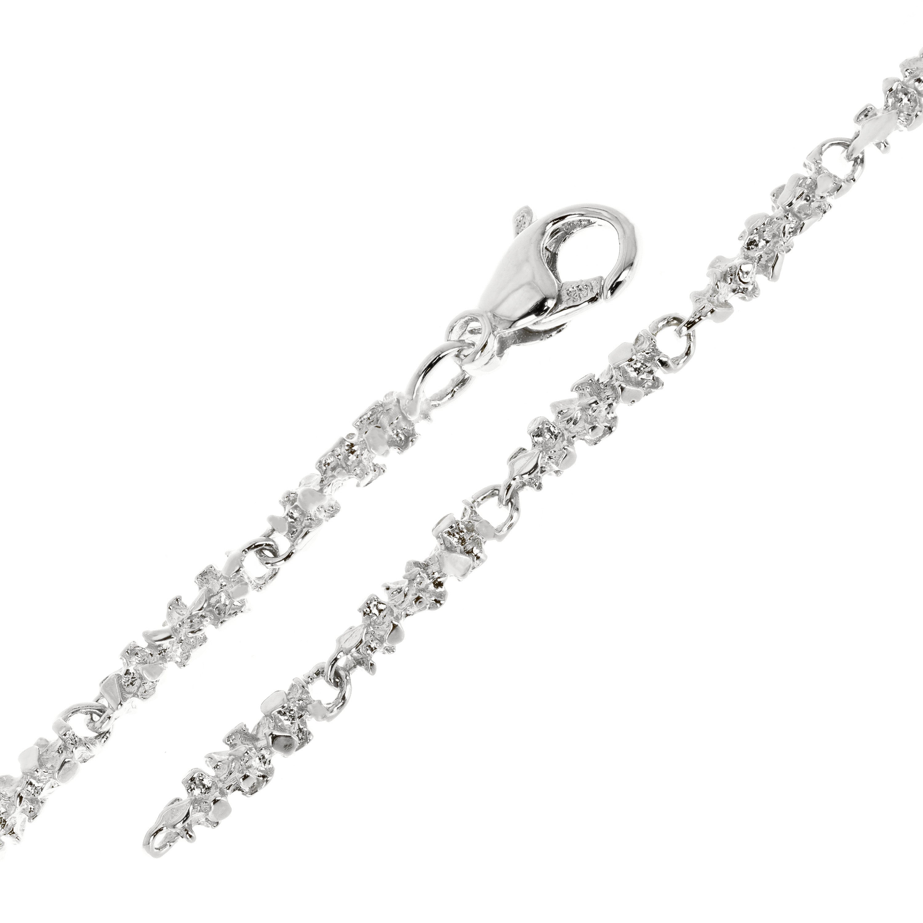 14k White Gold Handmade Nugget Link Bracelet 7.5" - White