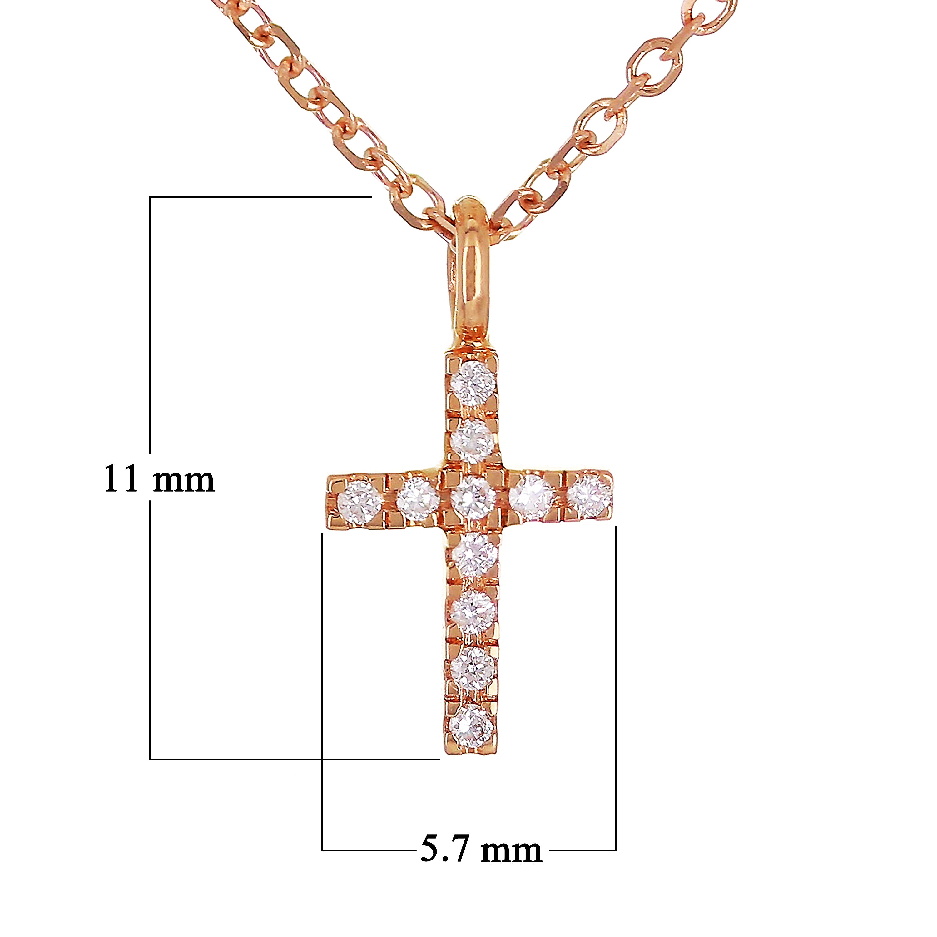 14k Rose Gold 0.04ctw Diamond Cross Pendant Small Religious Charm
