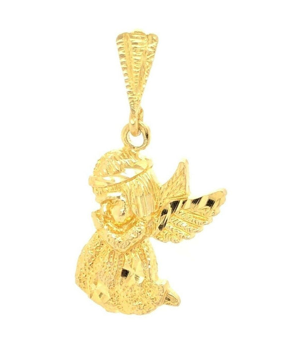 14k Yellow Gold Diamond Cut Praying Little Angel Charm Pendant 1.7 grams