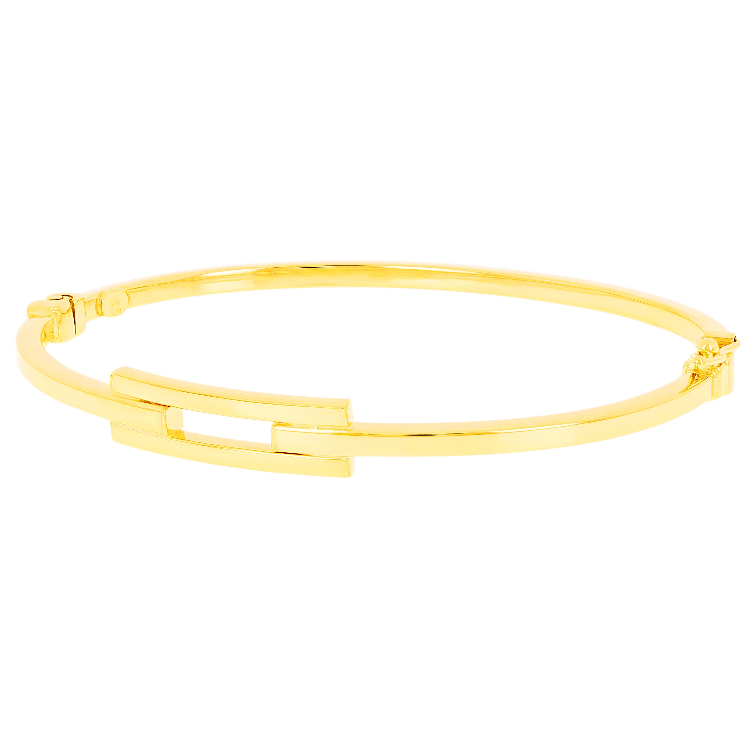 Italian 14k Yellow Gold Hollow Rectangle Bangle Bracelet 7" 6.6mm 4.1 grams