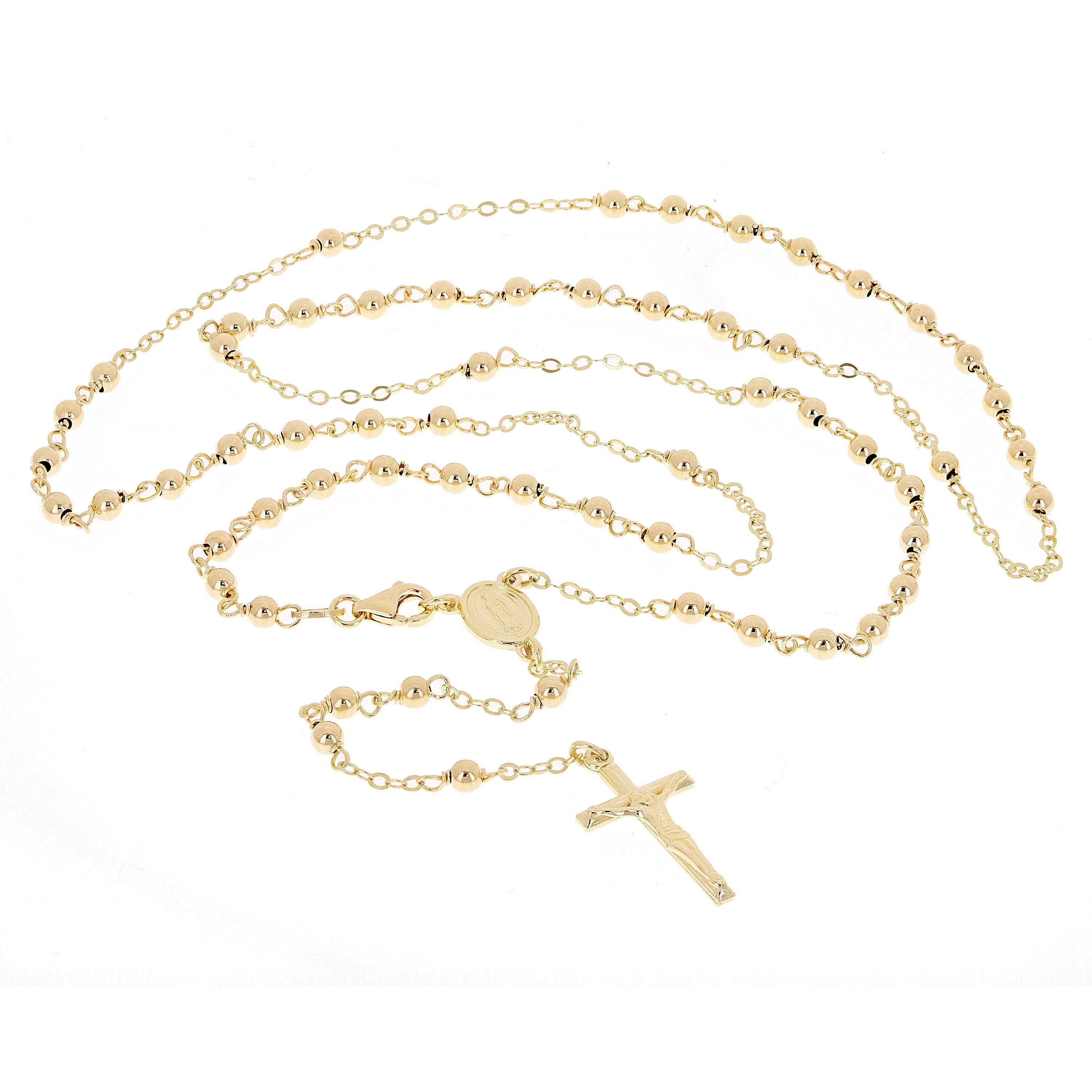 Italian 14k Yellow Gold Miraculous Medal Rosary Chain Necklace 24" 3mm 7.7 grams