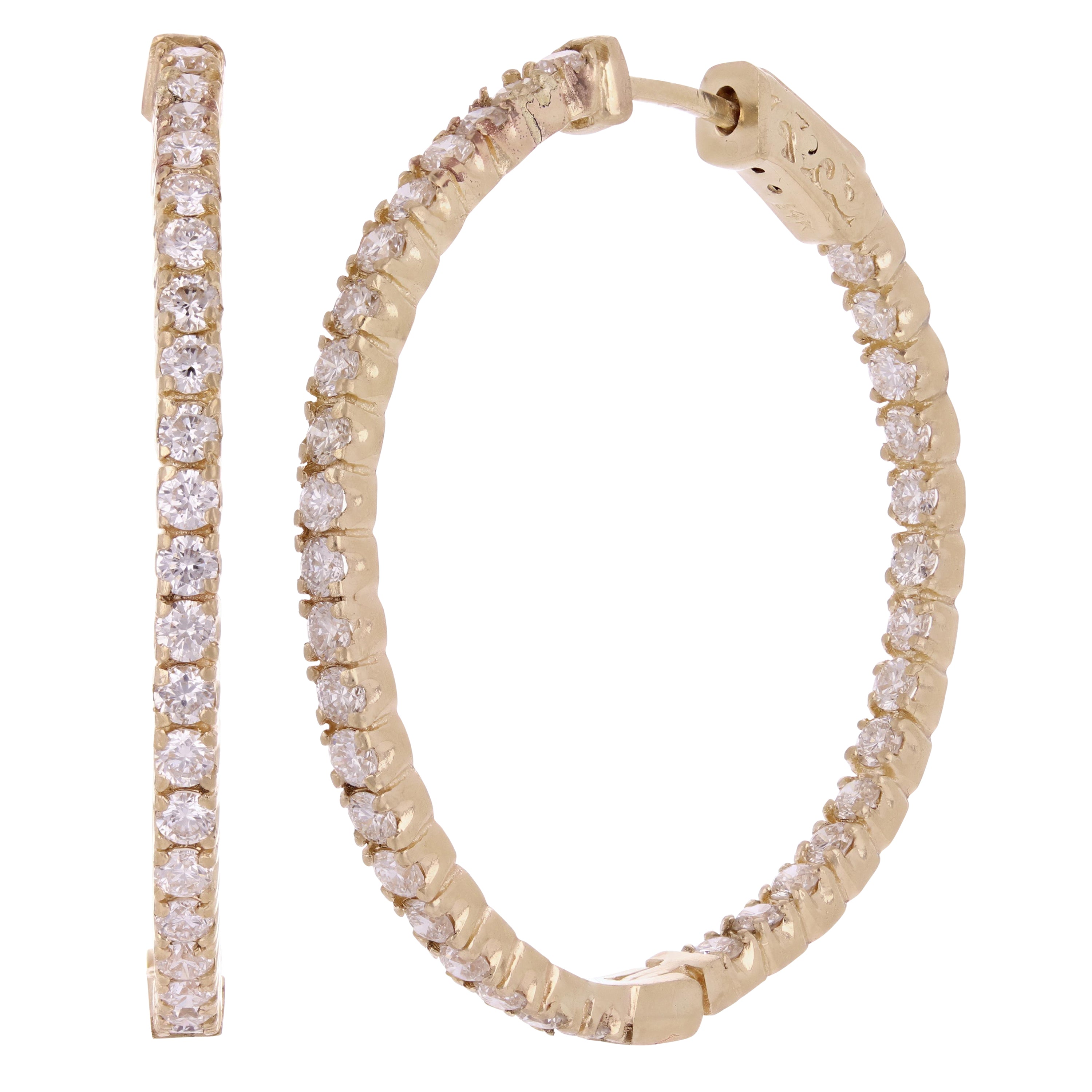 14k Yellow Gold 2.10ctw Diamond Inside Out Hoop Earrings