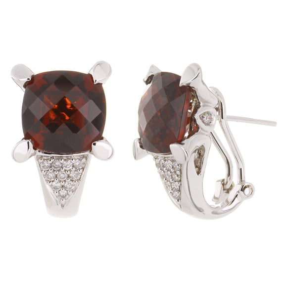 14k White Gold 0.25ctw Garnet & Diamond Half Hoop Earrings