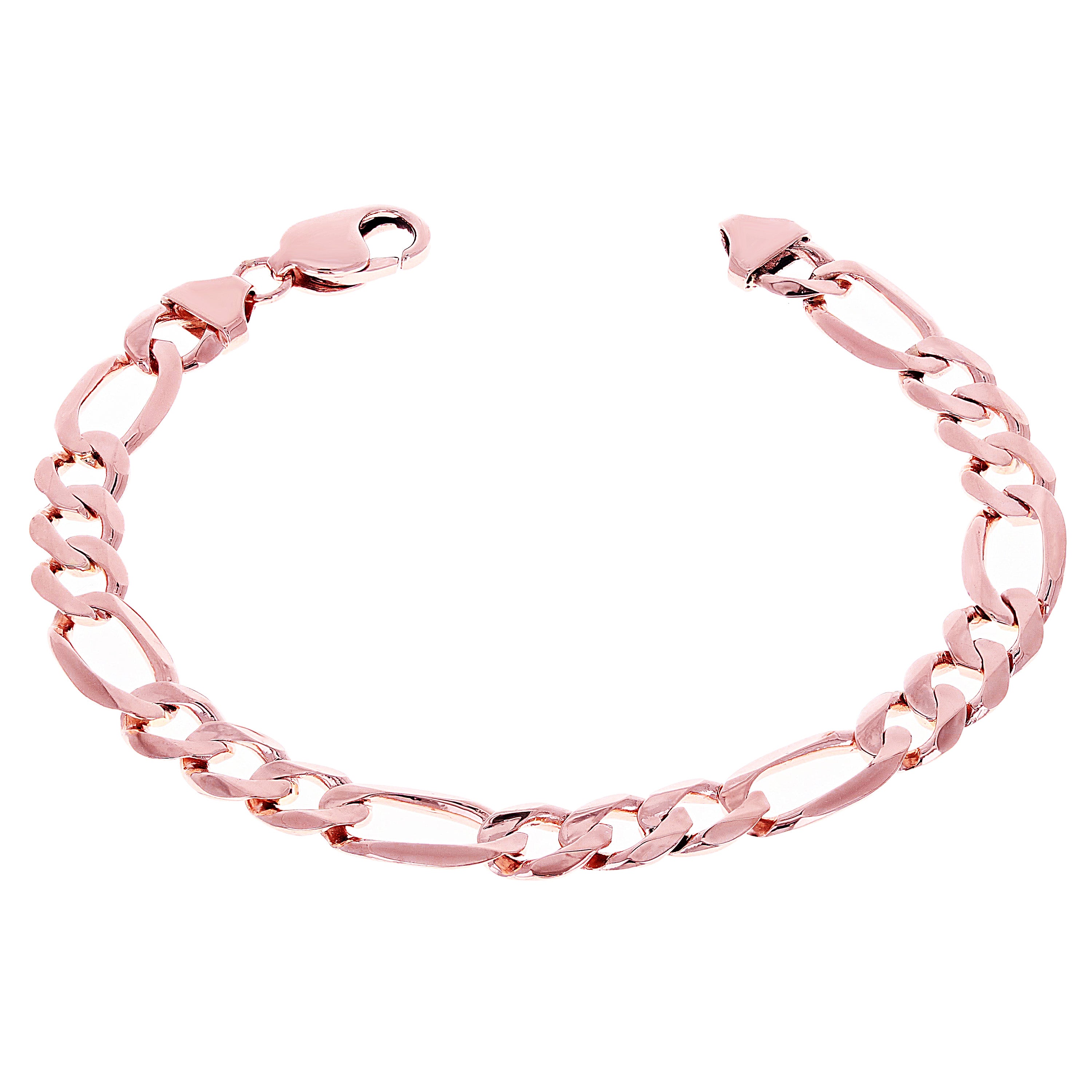 14k Rose Gold Solid Figaro Link Chain Bracelet 7" 8.25mm 15 grams - 7" 15 grams