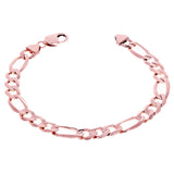 14k Rose Gold Solid Figaro Link Chain Bracelet 7" 8.25mm 15 grams - 7" 15 grams