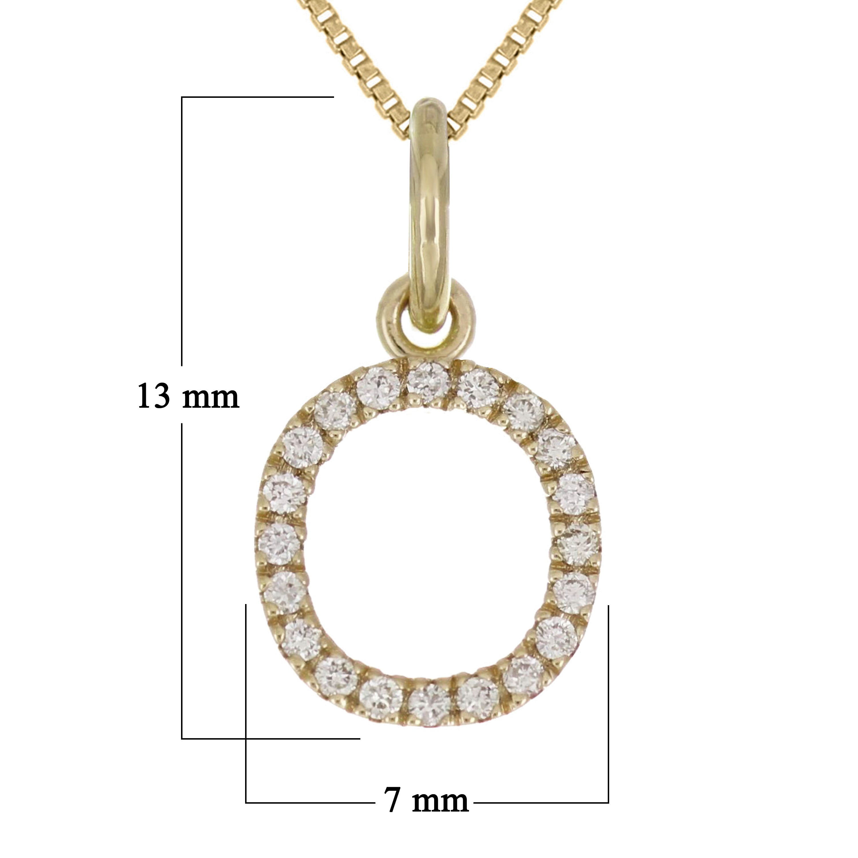 14k Yellow Gold Diamond Initial Letter O Charm Pendant Necklace 18" - Letter O,Yellow