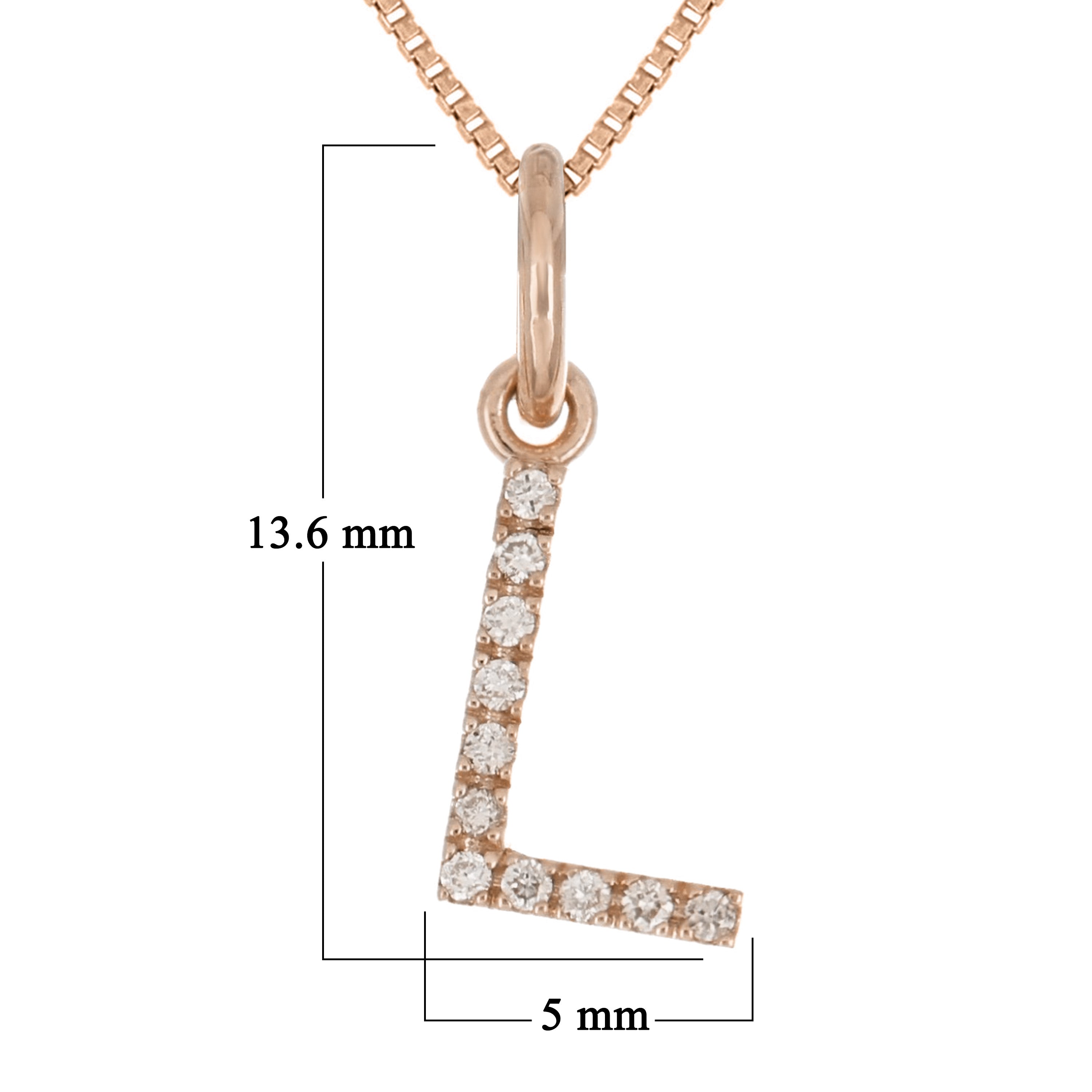 14k Rose Gold Diamond Initial Letter L Charm Pendant Necklace 18" - Letter L,Rose