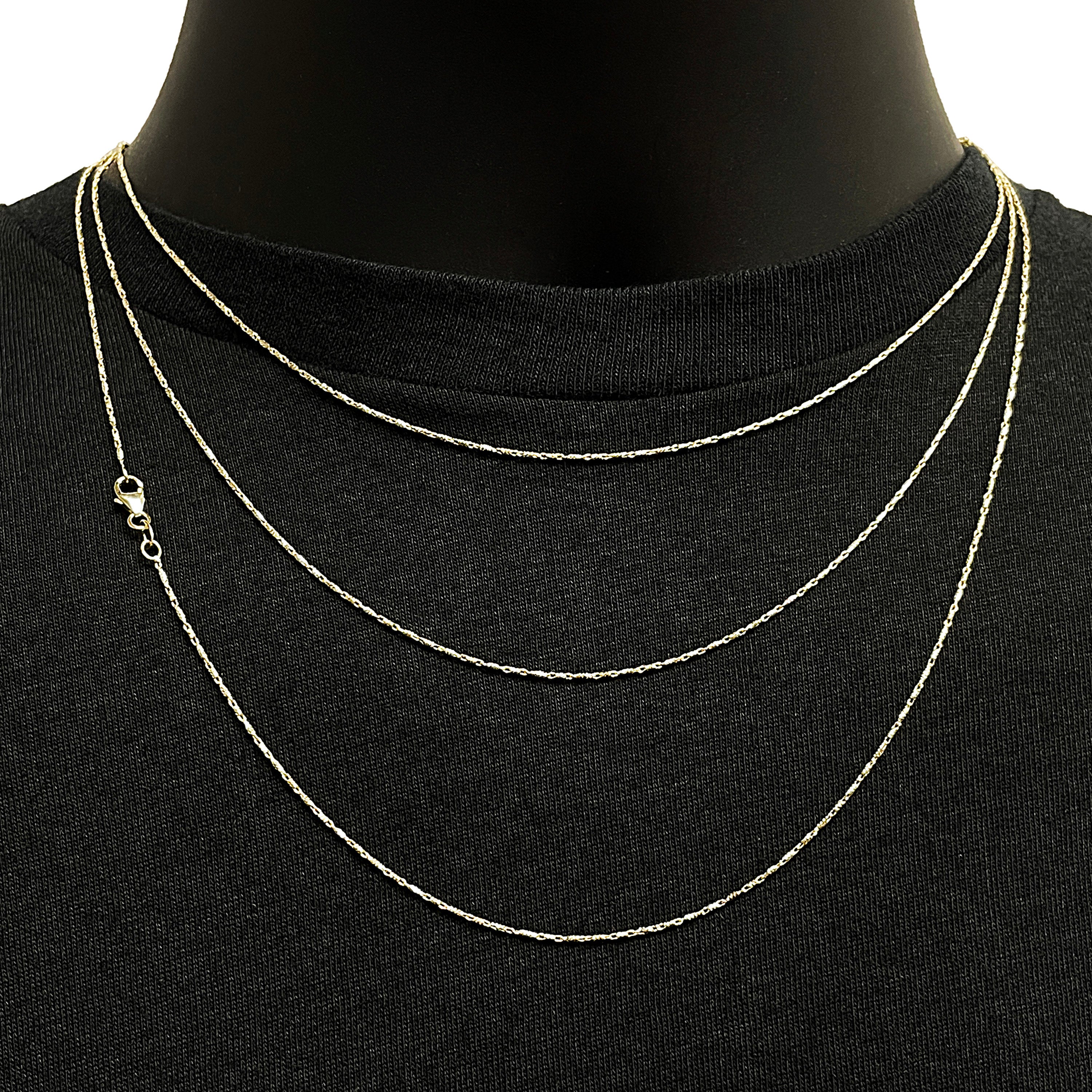 Italian 14k Yellow Gold Solid Raso Chain Necklace 0.9mm 16" 2.3 grams - 16" 2.3 grams