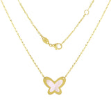 Italian 14k Yellow Gold Pearl Butterfly Charm Pendant Necklace 16.5-17.5" 2.1 grams
