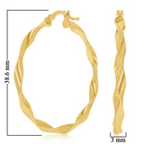 Italian 14k Yellow Gold High Polished Twisted Hoop Earrings 1.5" 3mm 2.4 grams