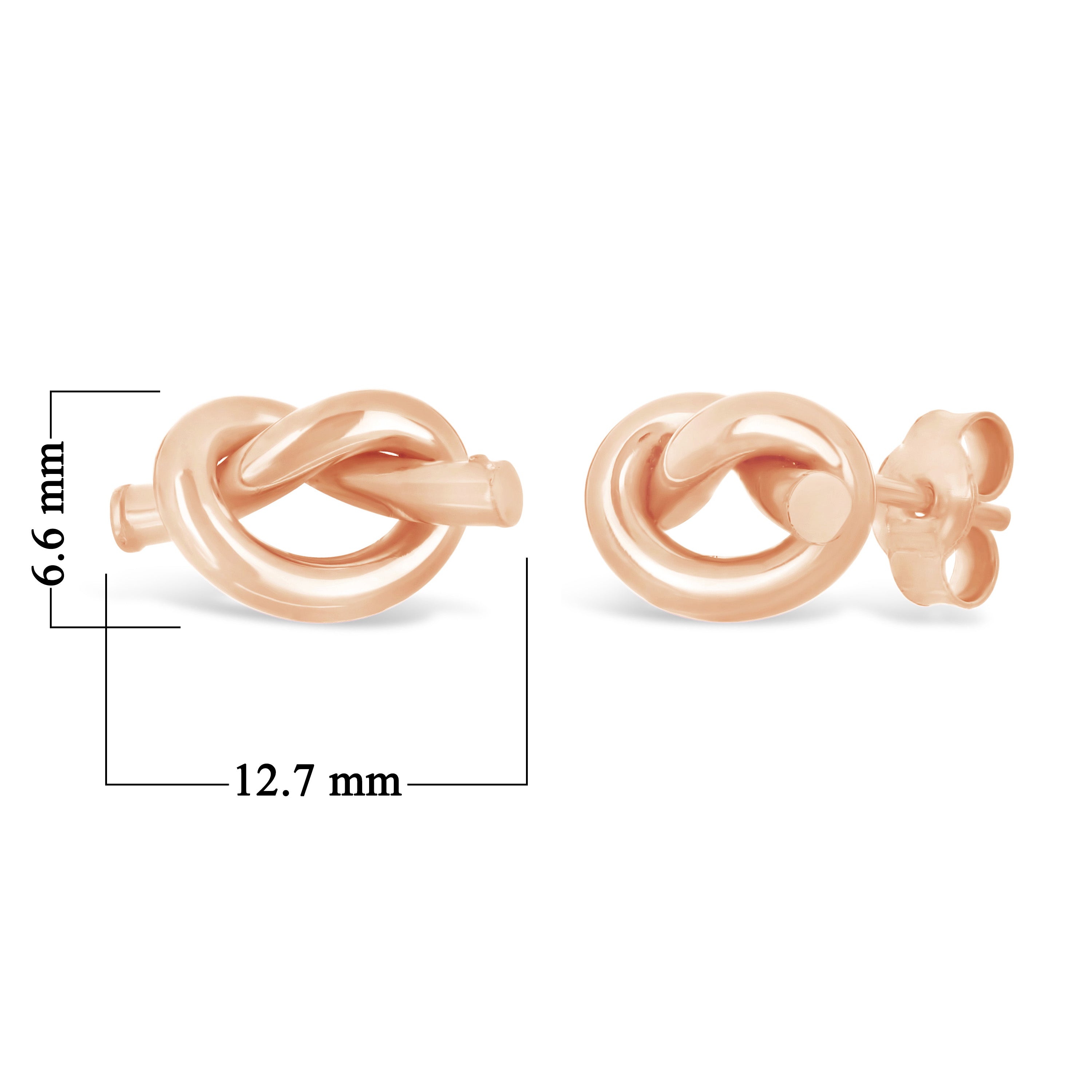 Italian 14k Rose Gold Shiny Mini L Pretzel Love Knot Tubular Stud Earrings - Rose,Medium