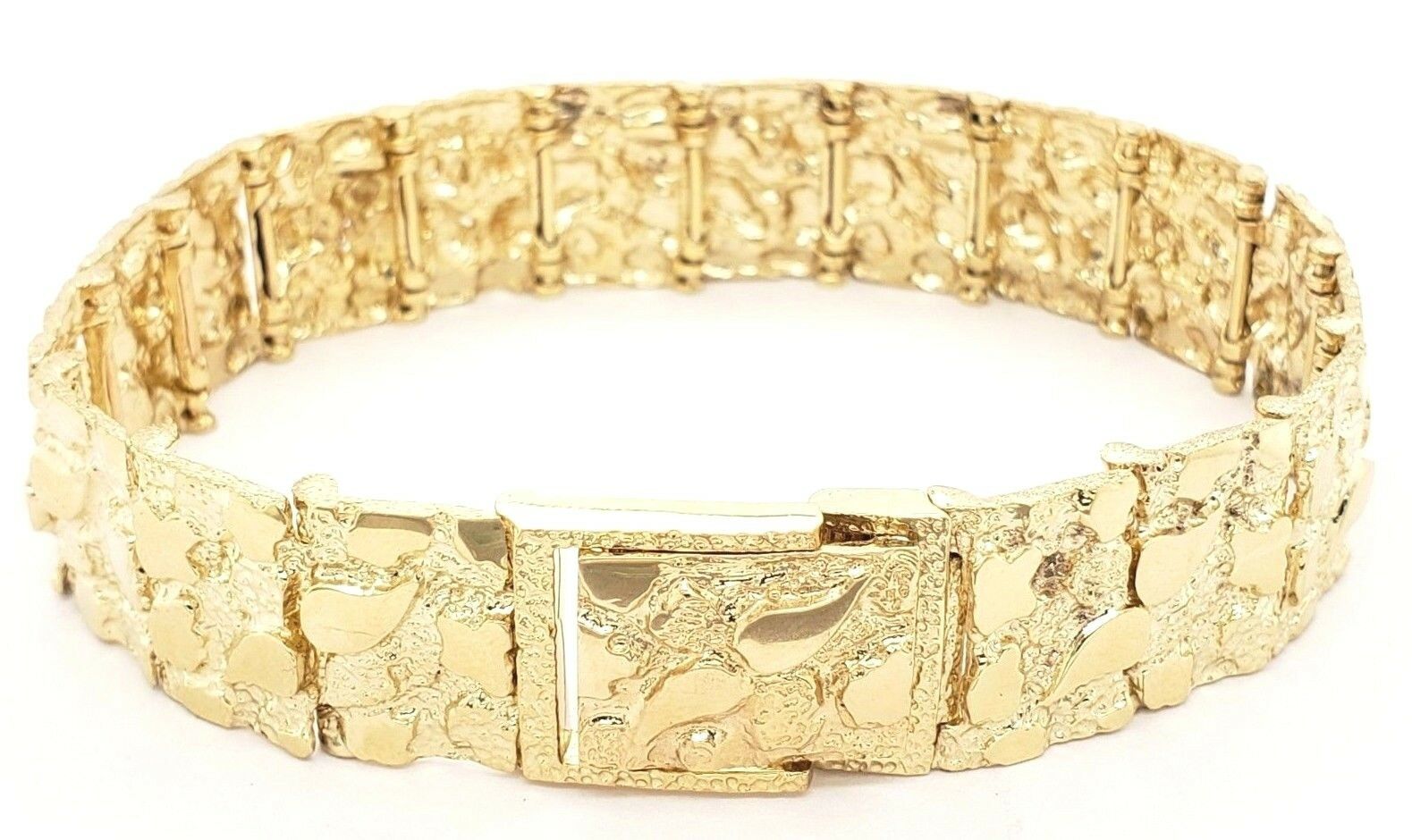 10k Yellow Gold Nugget Bracelet 7.5"-8" 15.5mm 33.8 grams