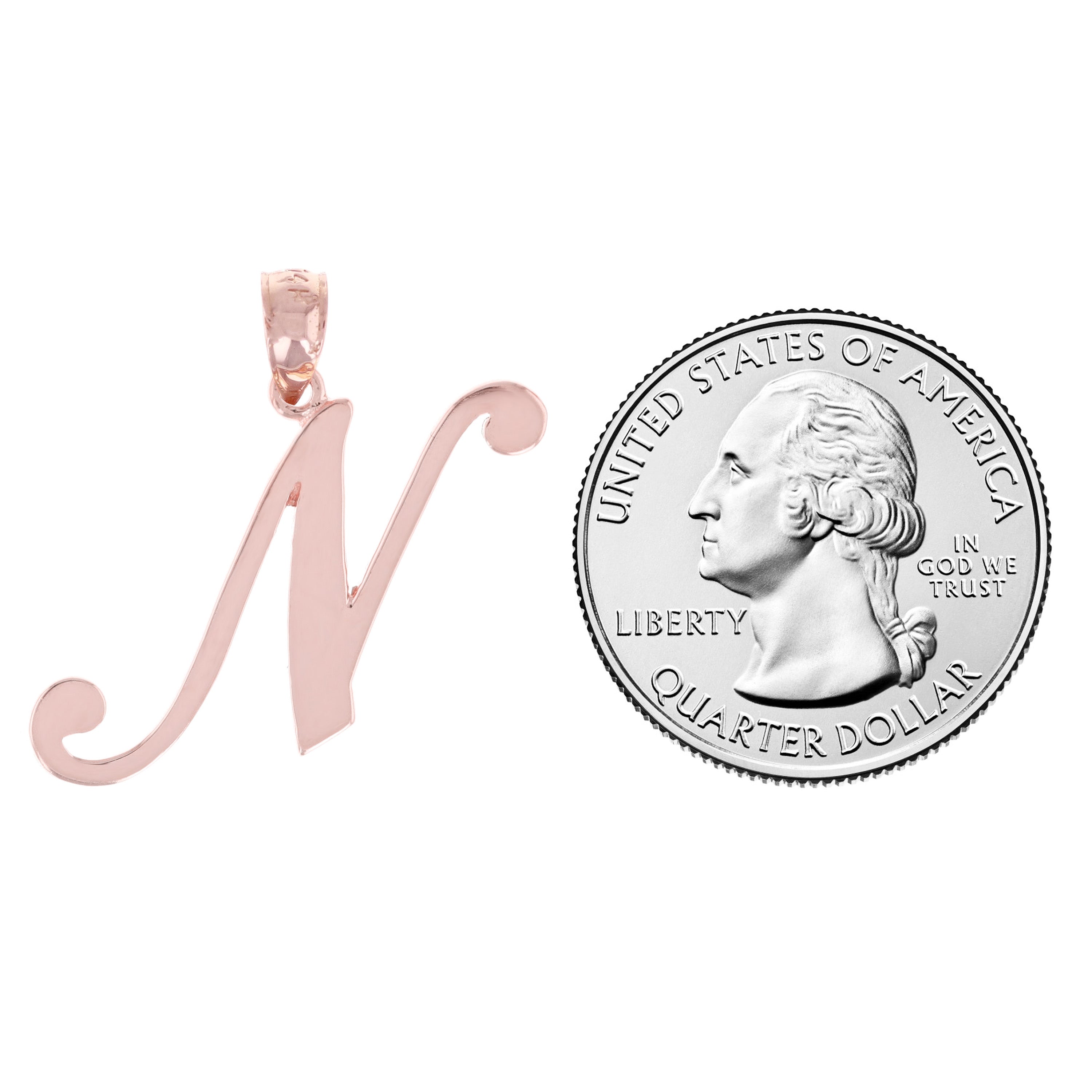 14k Rose Gold Initial Letter N Alphabet Charm Pendant - Letter N,Rose