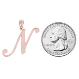 14k Rose Gold Initial Letter N Alphabet Charm Pendant - Letter N,Rose