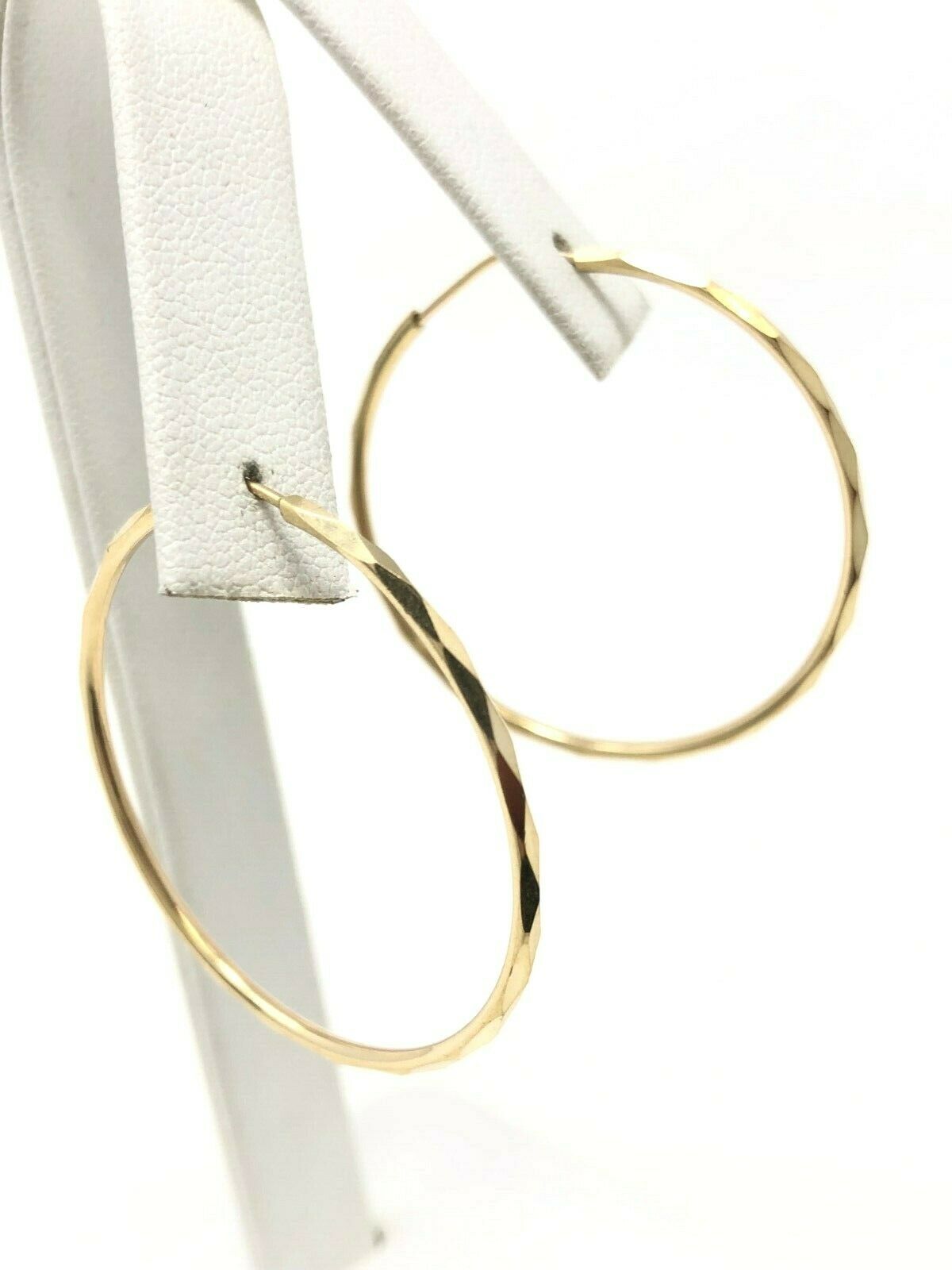 14k Yellow Gold Diamond Cut Round Endless Hoop Earrings 1.3" 1.6mm 2.5 grams