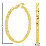 Italian 14k Yellow Gold Hollow Flat Rope Hoop Earrings 1.4" 3mm 3 grams