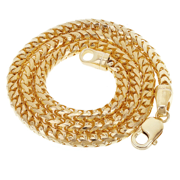 Italian 14k Yellow Gold Solid Diamond Cut Franco Chain Necklace