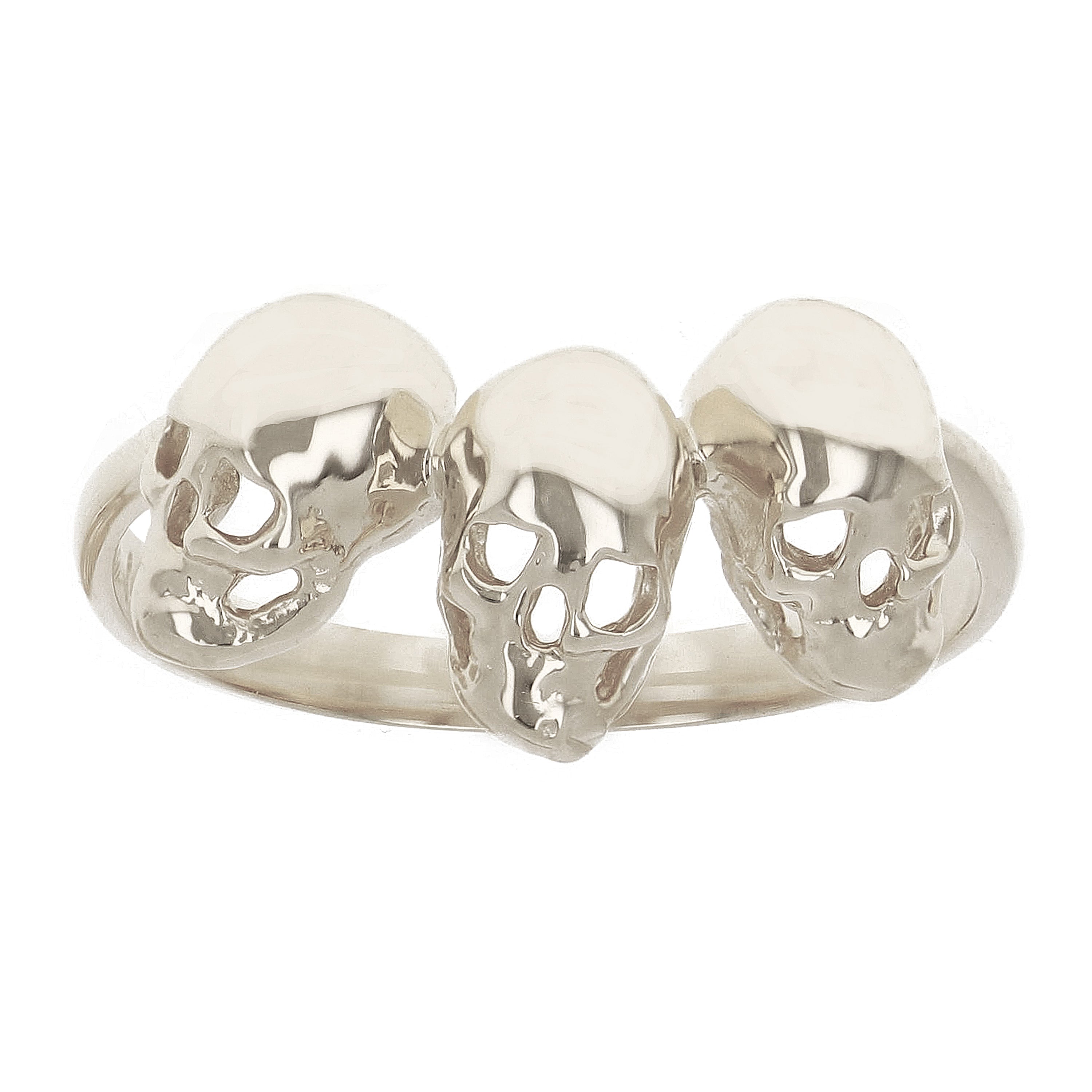 14k White Gold Triple Hamlet Skull Ring Size 13 - White,Ring Size 13
