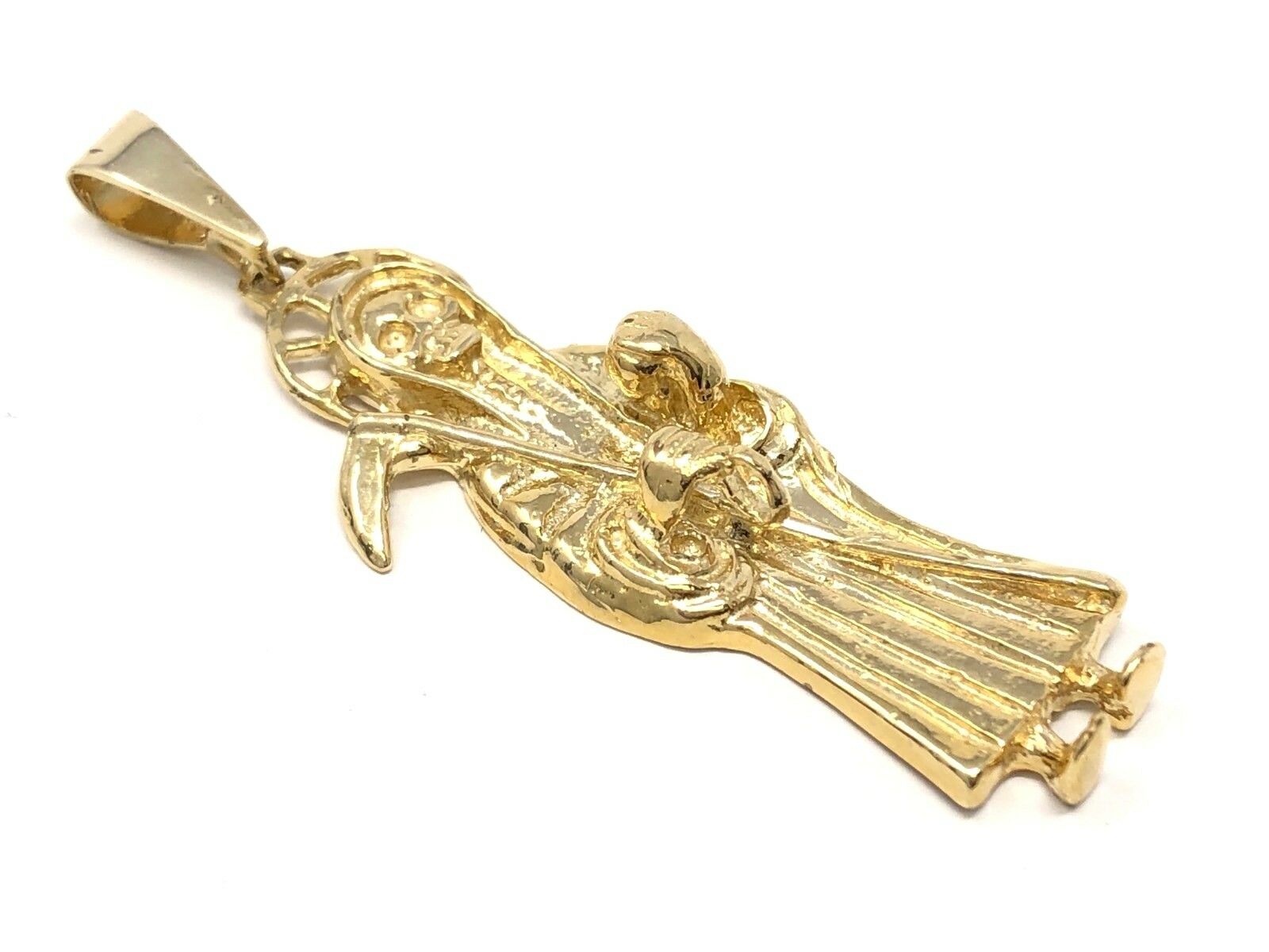 14k Yellow Gold Solid Santa Muerte Grim Reaper Angel of Death Charm Pendant 7g