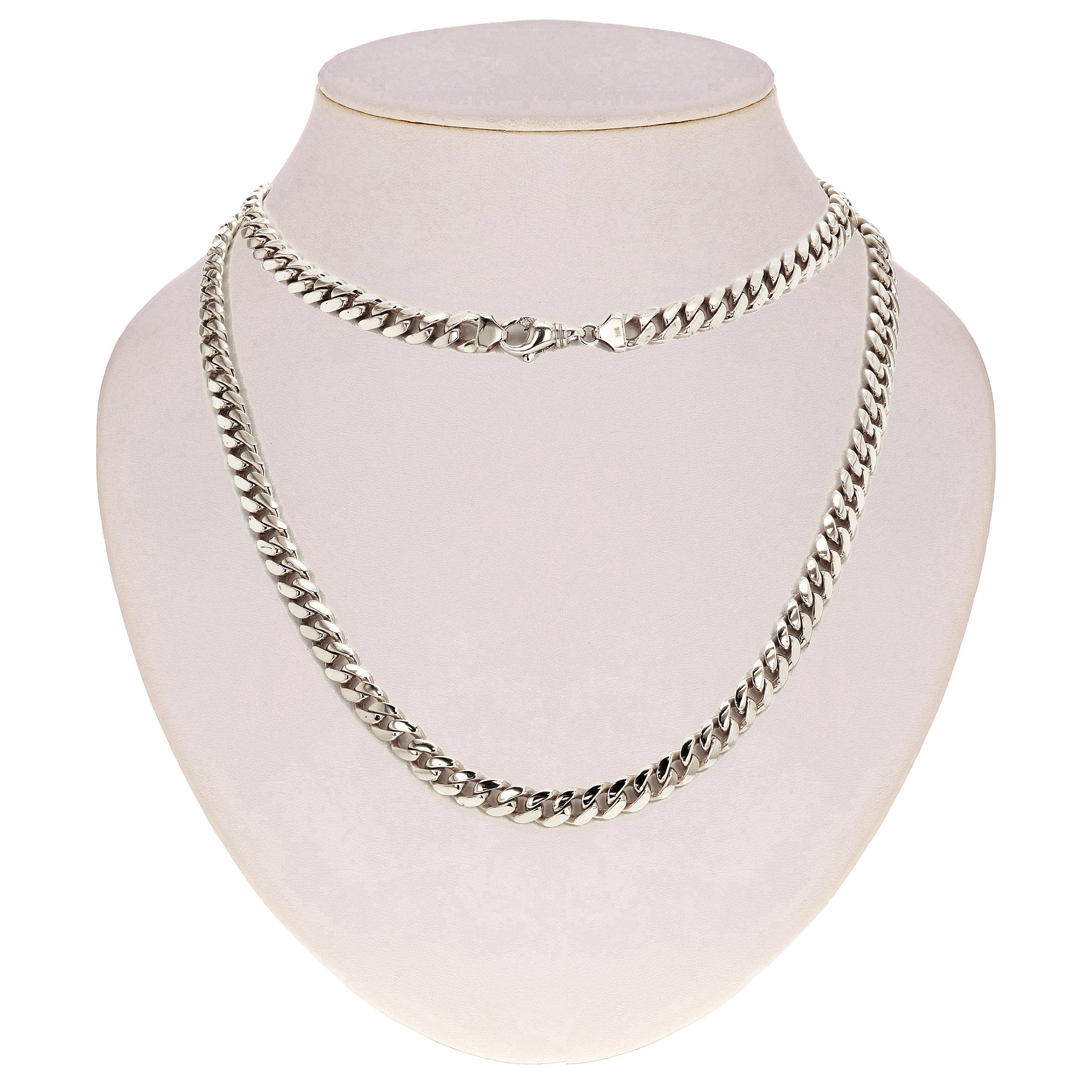Men's 10k White Gold Miami Cuban Link Necklace 20" 8mm 71.8 grams - White,20" 71.8 grams
