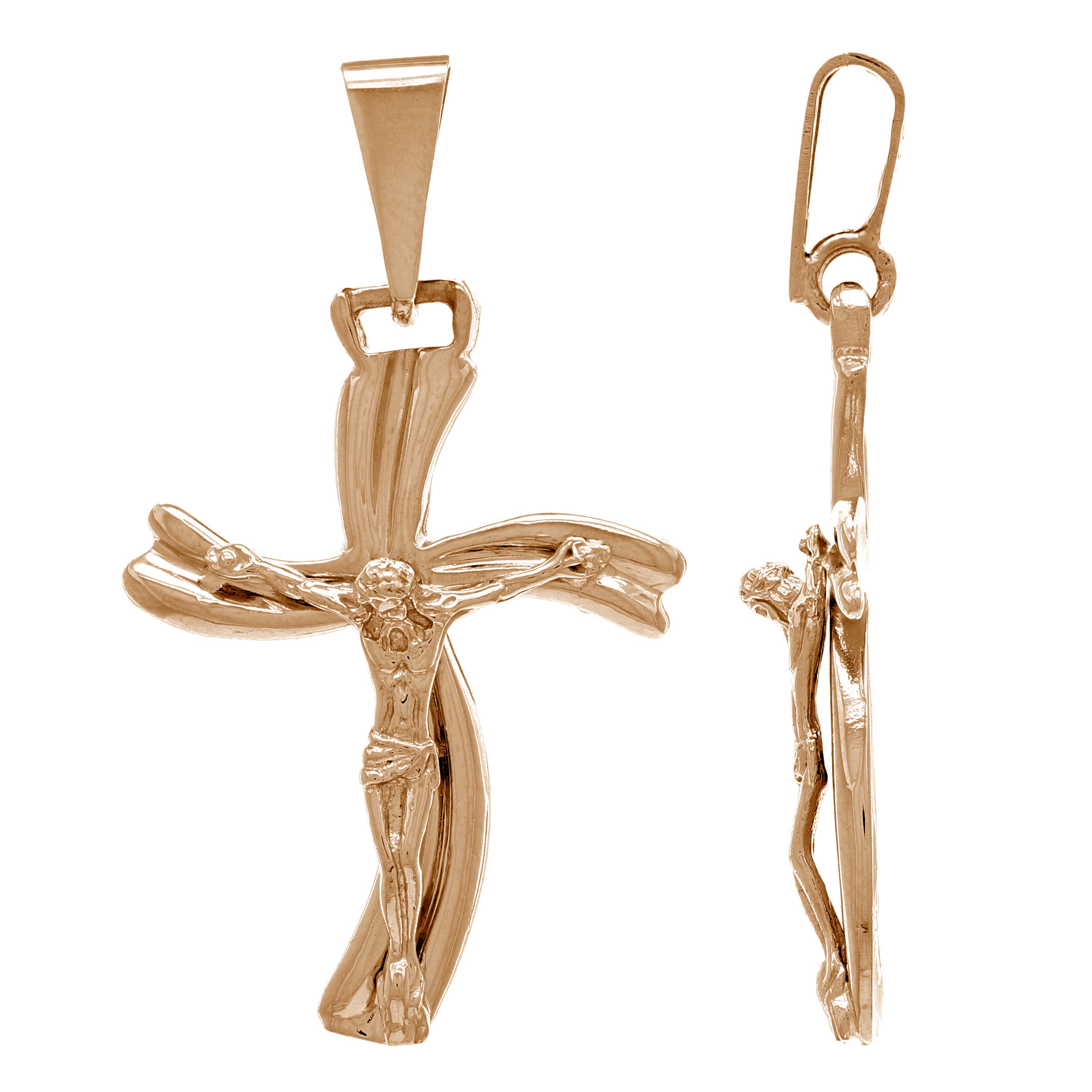 14k Rose Gold Jesus Christ Crucifix Cross Religious Charm Pendant 1.5" 3.7 grams - Rose