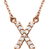 14k Rose Gold Diamond Initial Letter X Alphabet Rolo Pendant Necklace 18" - Letter X,Rose