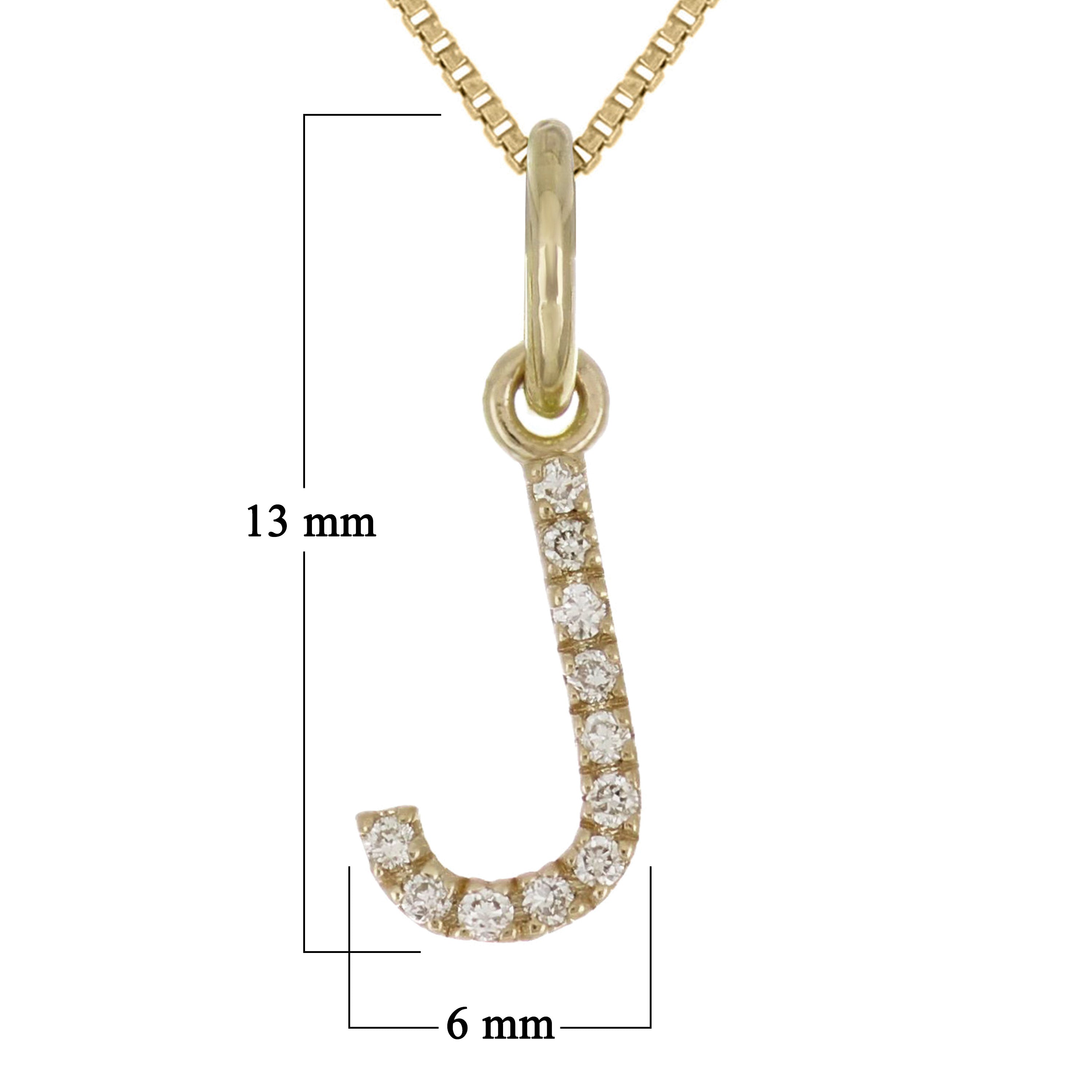 14k Yellow Gold Diamond Initial Letter J Charm Pendant Necklace 18" - Letter J,Yellow