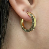 Italian 14k Yellow Gold Hollow Greek Key Hollow Hoop Earrings 22mmx3mm 2.1 grams