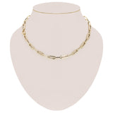 Italian 14k Yellow Gold Hollow Textured Paper Clip Link Necklace 17.8" 6.6mm