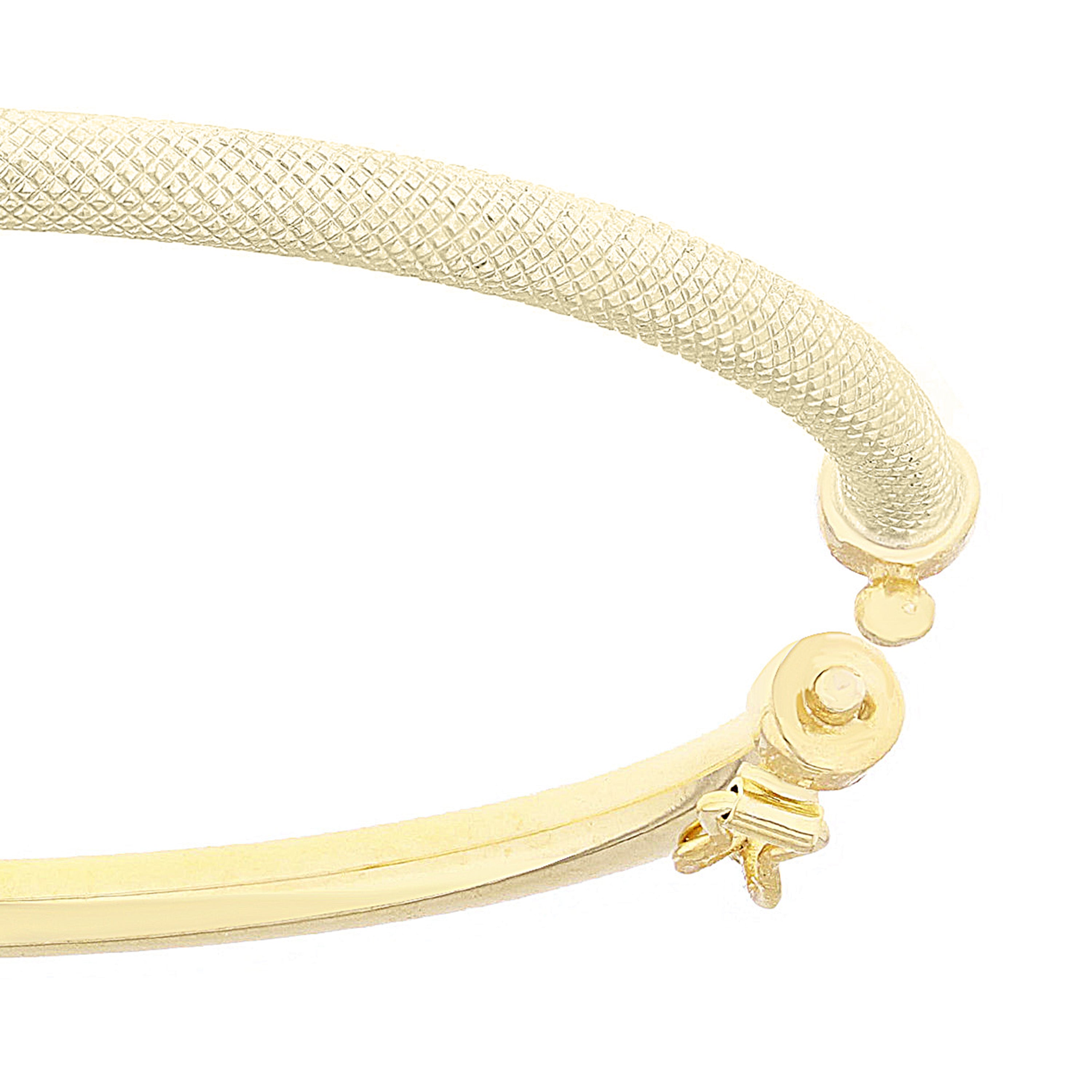 Italian 14k Yellow Gold Snare & Polished Hollow Tube Oval Bangle Bracelet 7" 3mm