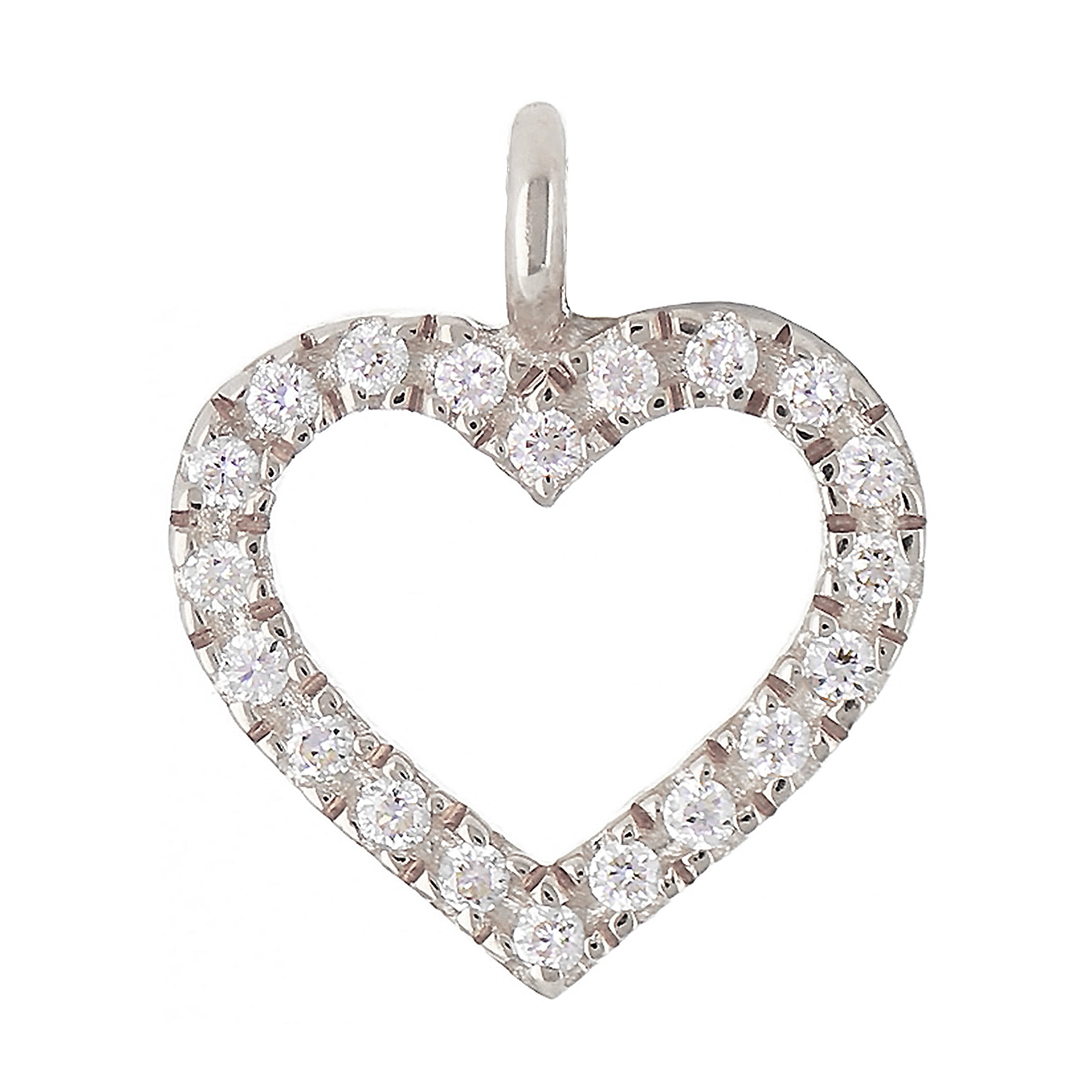 14k White Gold Small Diamond Heart Pendant - White