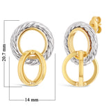 Italian 14k Yellow & White Gold Tangent Hoop Rope Eternity Circle Drop Earrings - Tangent Rope Eternity