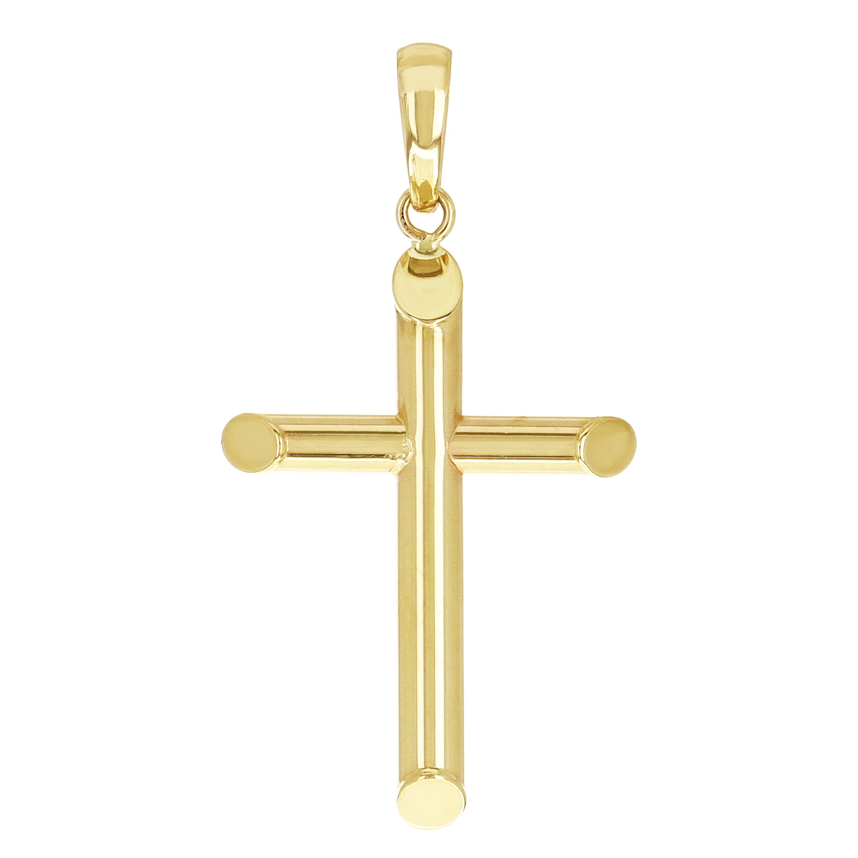 Italian 14k Yellow Gold Hollow High Polish Plain Cross Charm Pendant 1.3" 1 gram