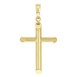 Italian 14k Yellow Gold Hollow High Polish Plain Cross Charm Pendant 1.3" 1 gram