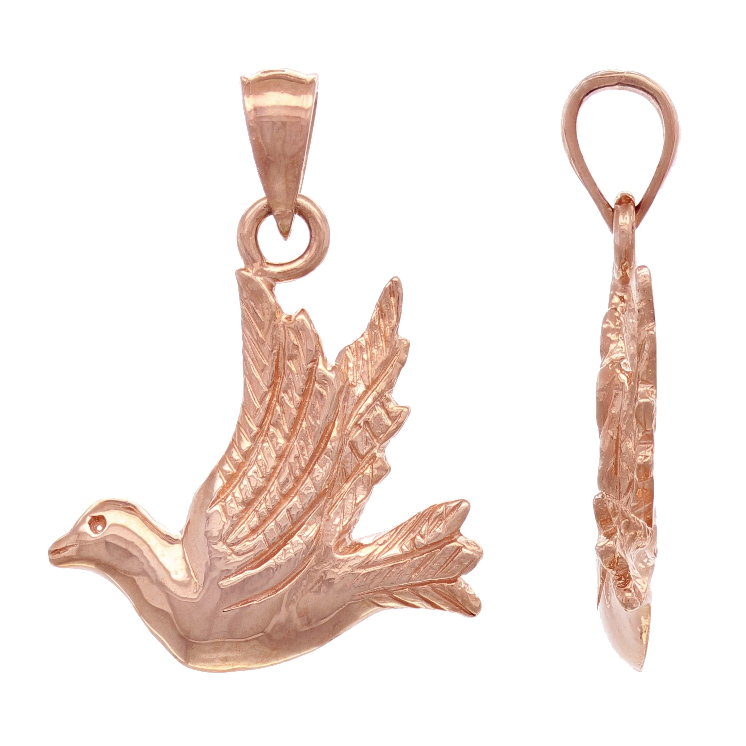 14k Rose Gold Flying Dove Pendant - Rose